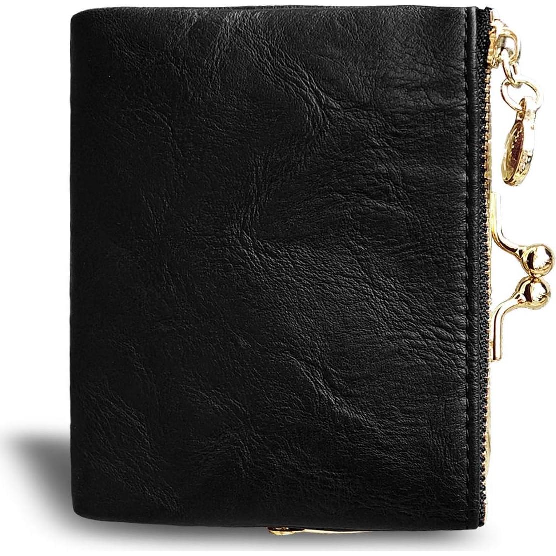 Billetera Bifold Pequeña AOXONEL para Mujeres RFID Cuero Negro