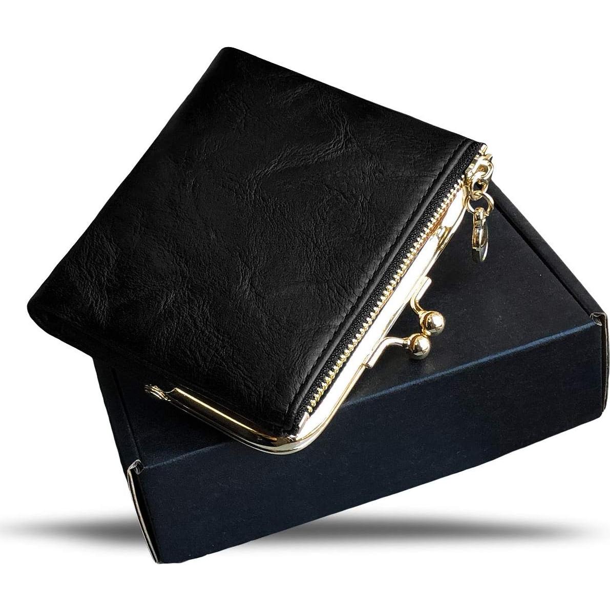 Billetera Bifold Pequeña AOXONEL para Mujeres RFID Cuero Negro