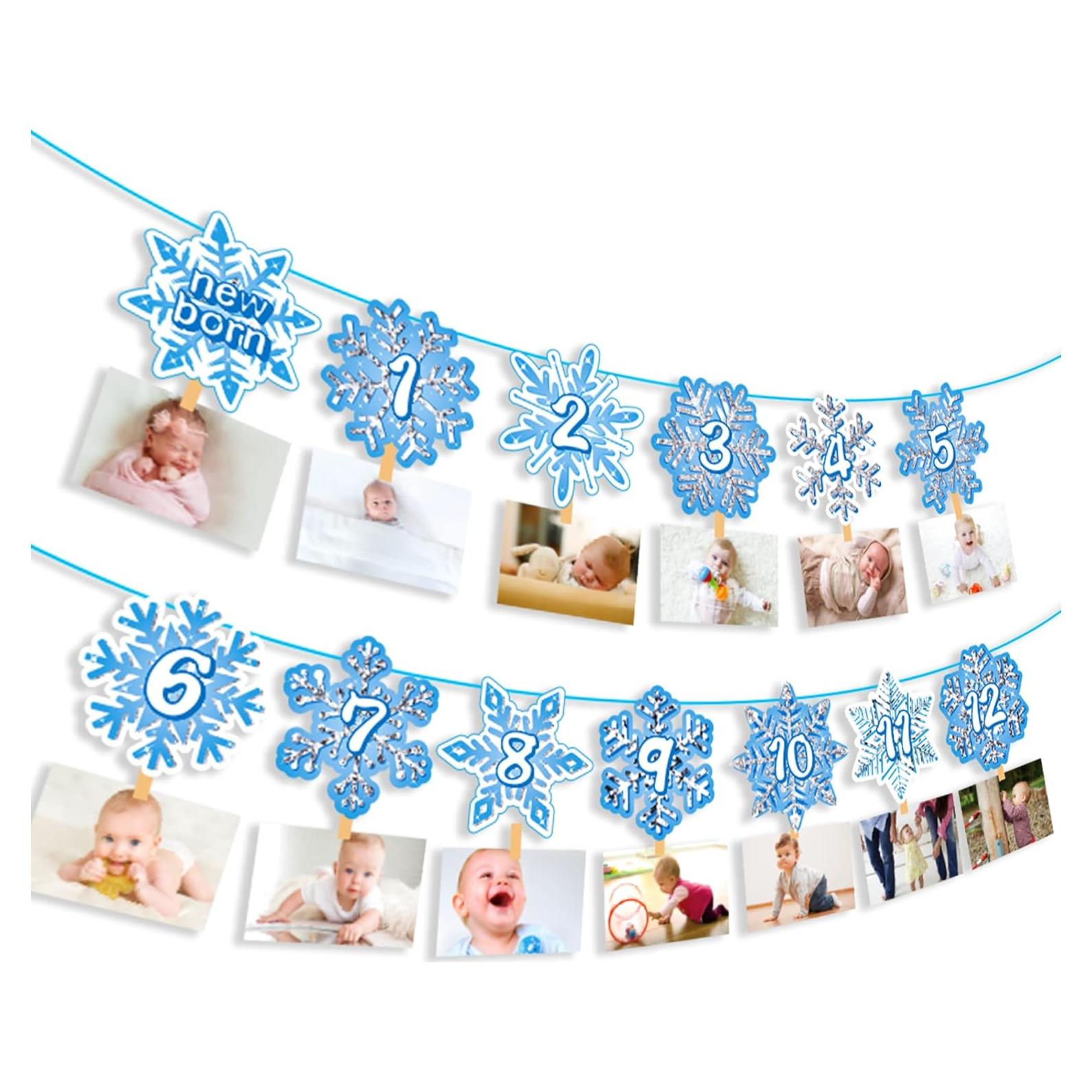 Banner de Cumpleaños 1er Año Copos de Nieve - 15 Piezas