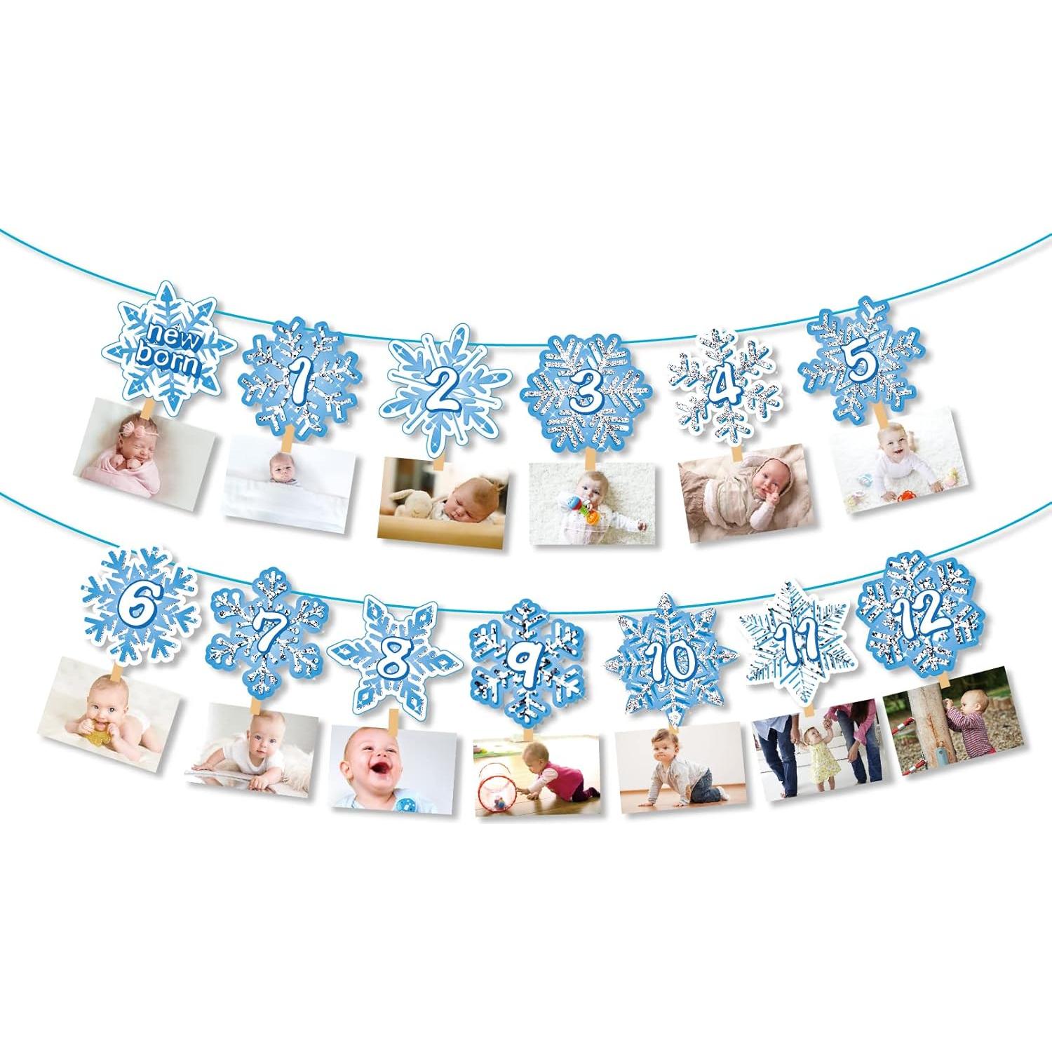 Banner de Cumpleaños 1er Año Copos de Nieve - 15 Piezas