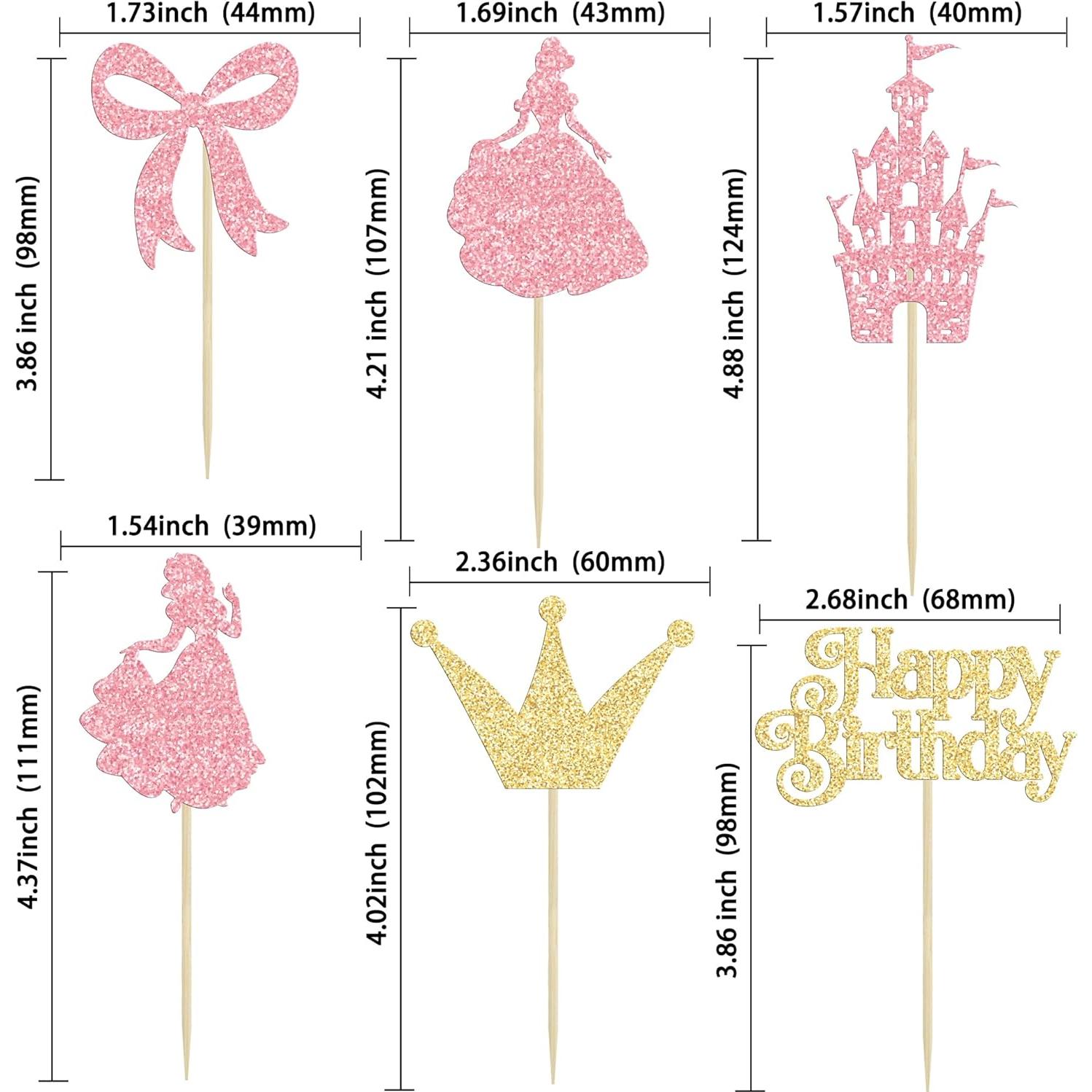Toppers de Pastel Princesa Gyufise 24Pcs Decoración Cumpleaños