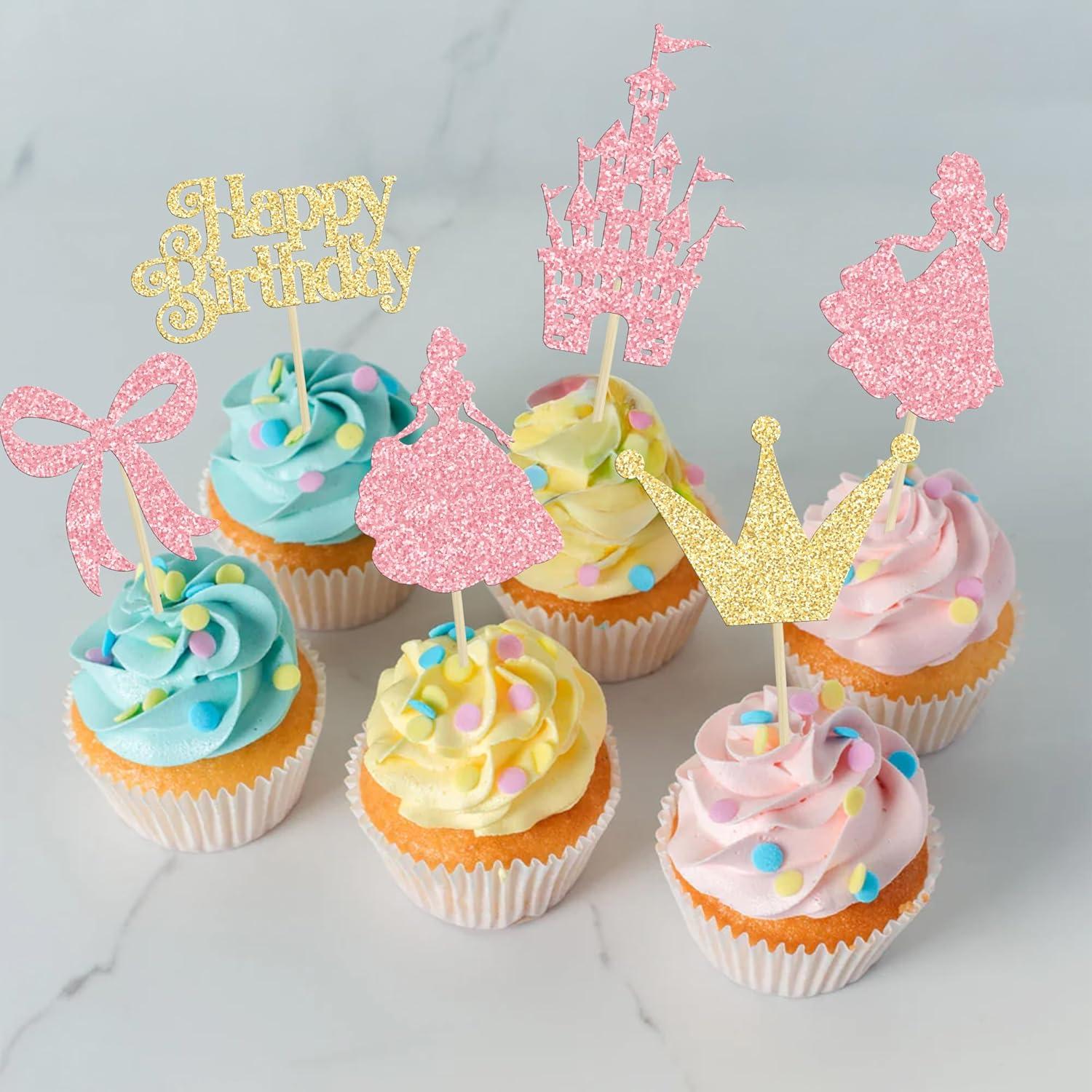 Toppers de Pastel Princesa Gyufise 24Pcs Decoración Cumpleaños