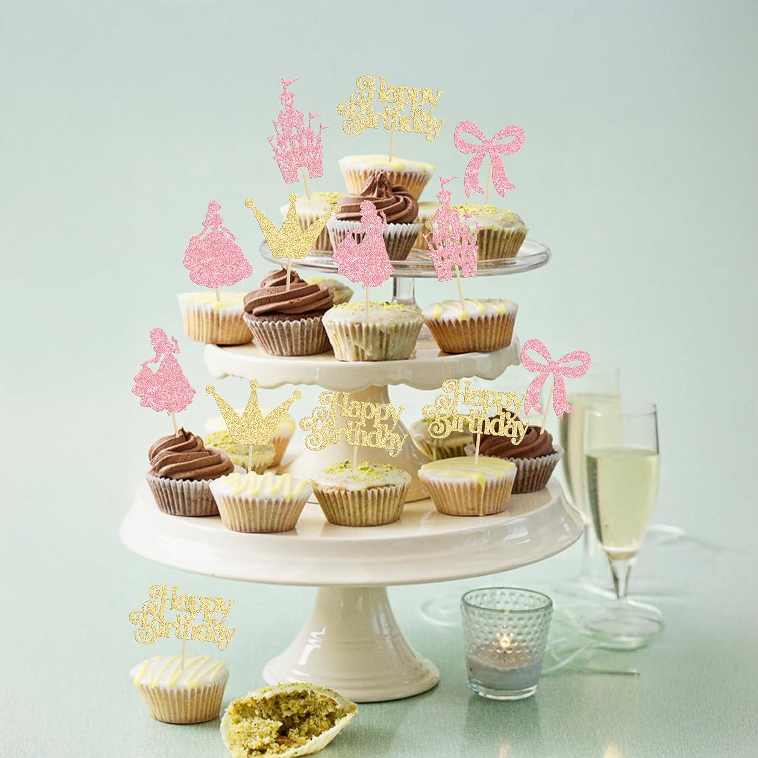 Toppers de Pastel Princesa Gyufise 24Pcs Decoración Cumpleaños