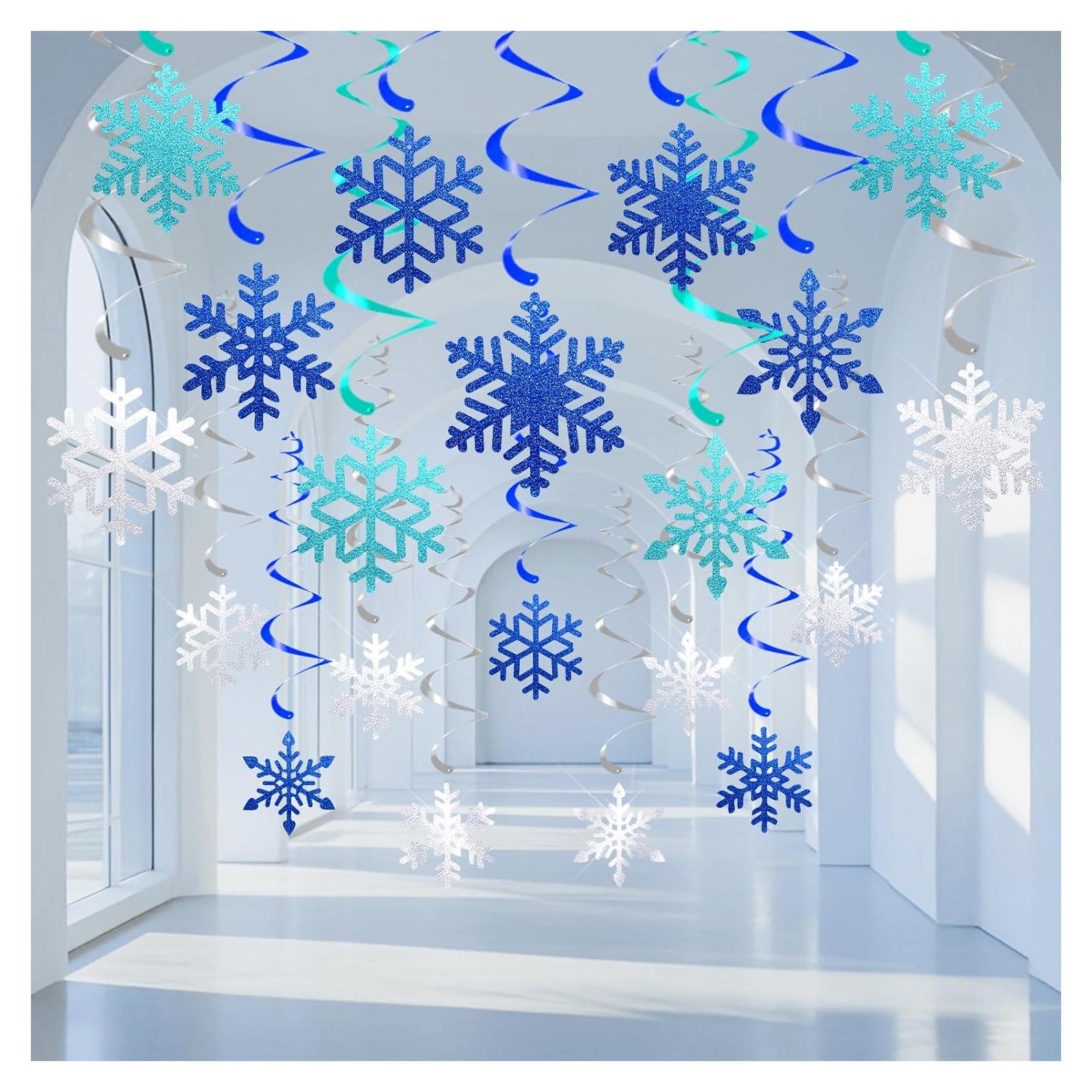 20 Decoraciones Colgantes Copos de Nieve PartyGarden Azul Verde Plateado