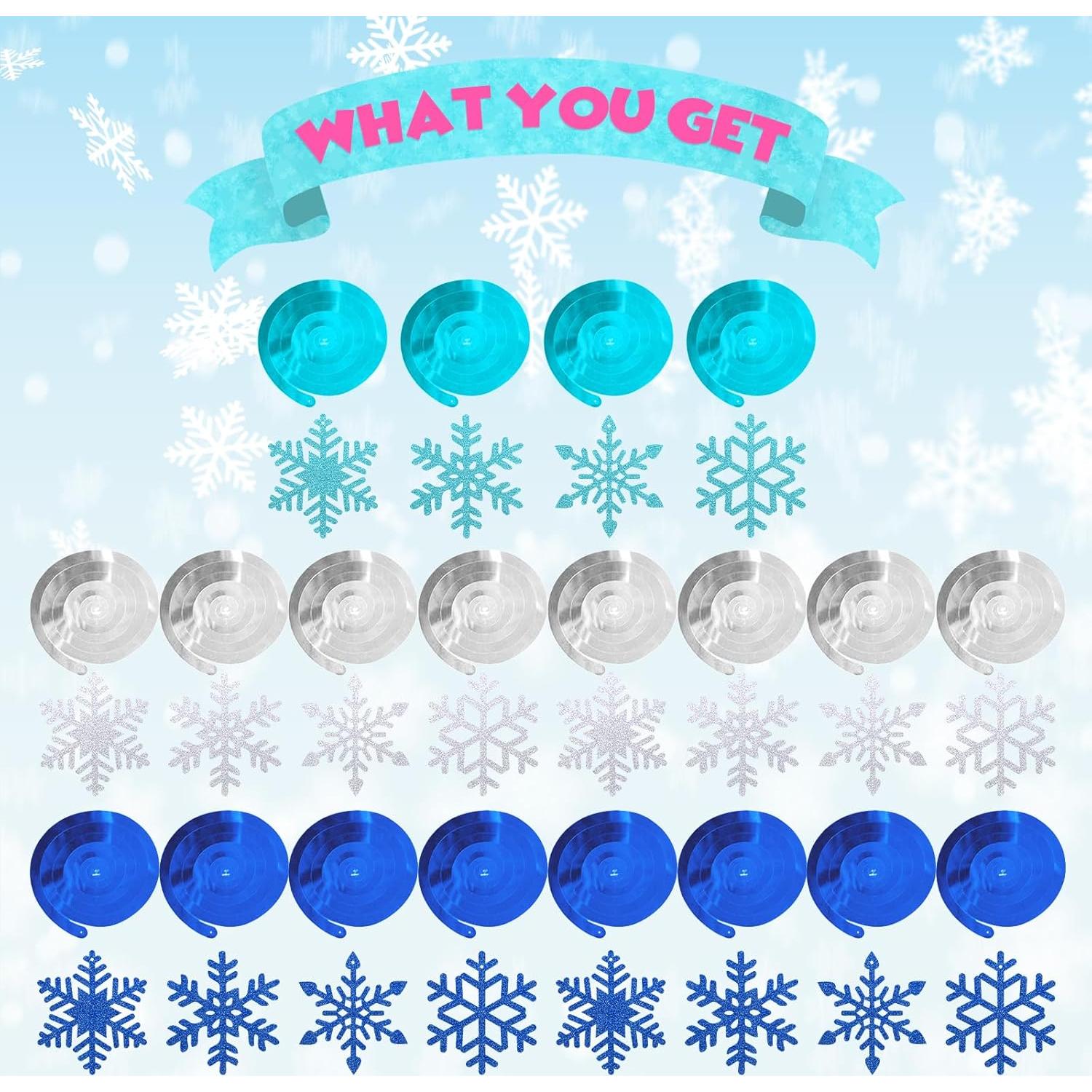 20 Decoraciones Colgantes Copos de Nieve PartyGarden Azul Verde Plateado