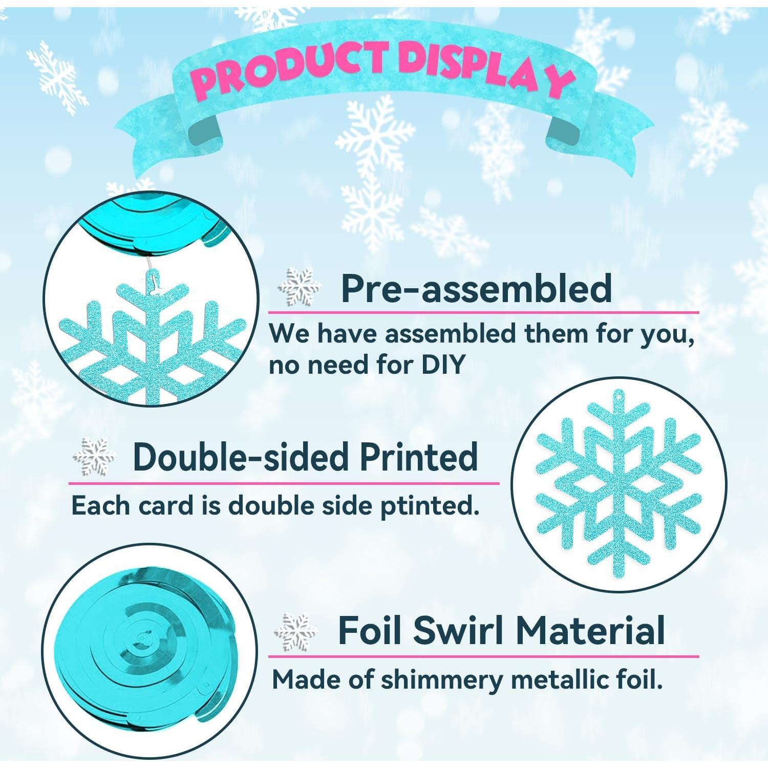 20 Decoraciones Colgantes Copos de Nieve PartyGarden Azul Verde Plateado