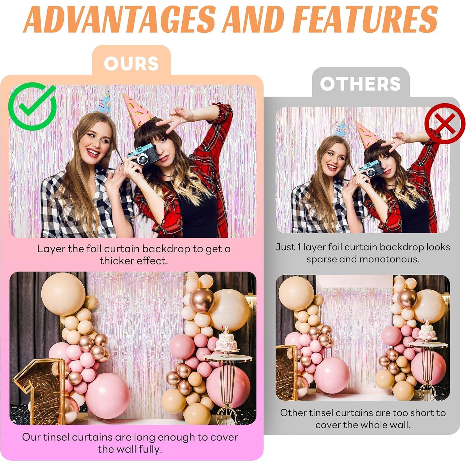 Paquete de 4 Cortinas de Flecos Transparentes BTSD-home 2.44m