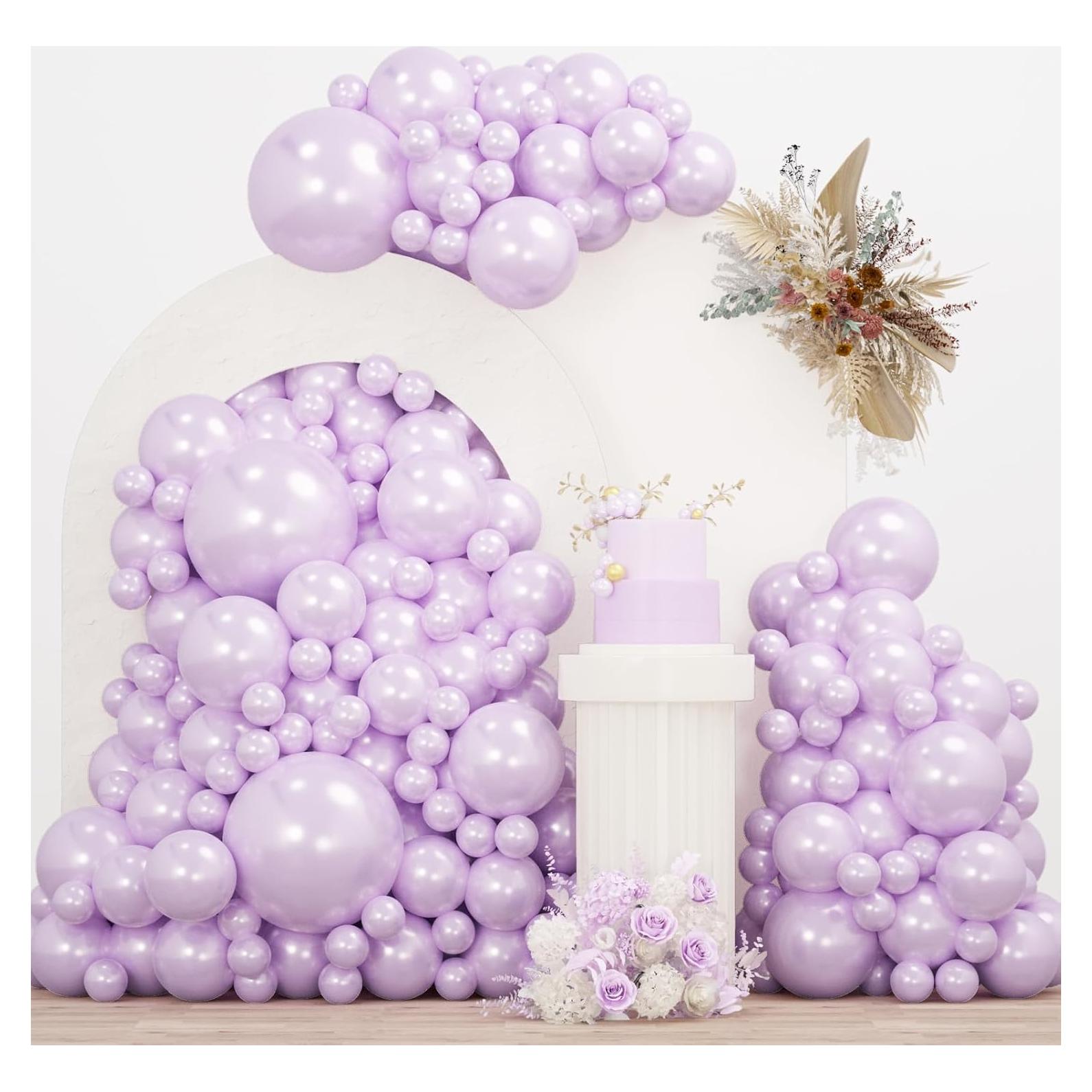 Kit de Globos Morados Perla Doblados 115 Pcs para Fiestas