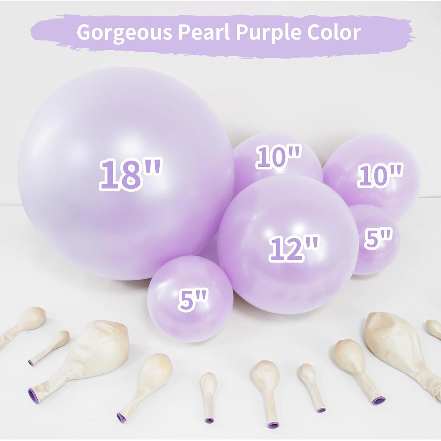 Kit de Globos Morados Perla Doblados 115 Pcs para Fiestas