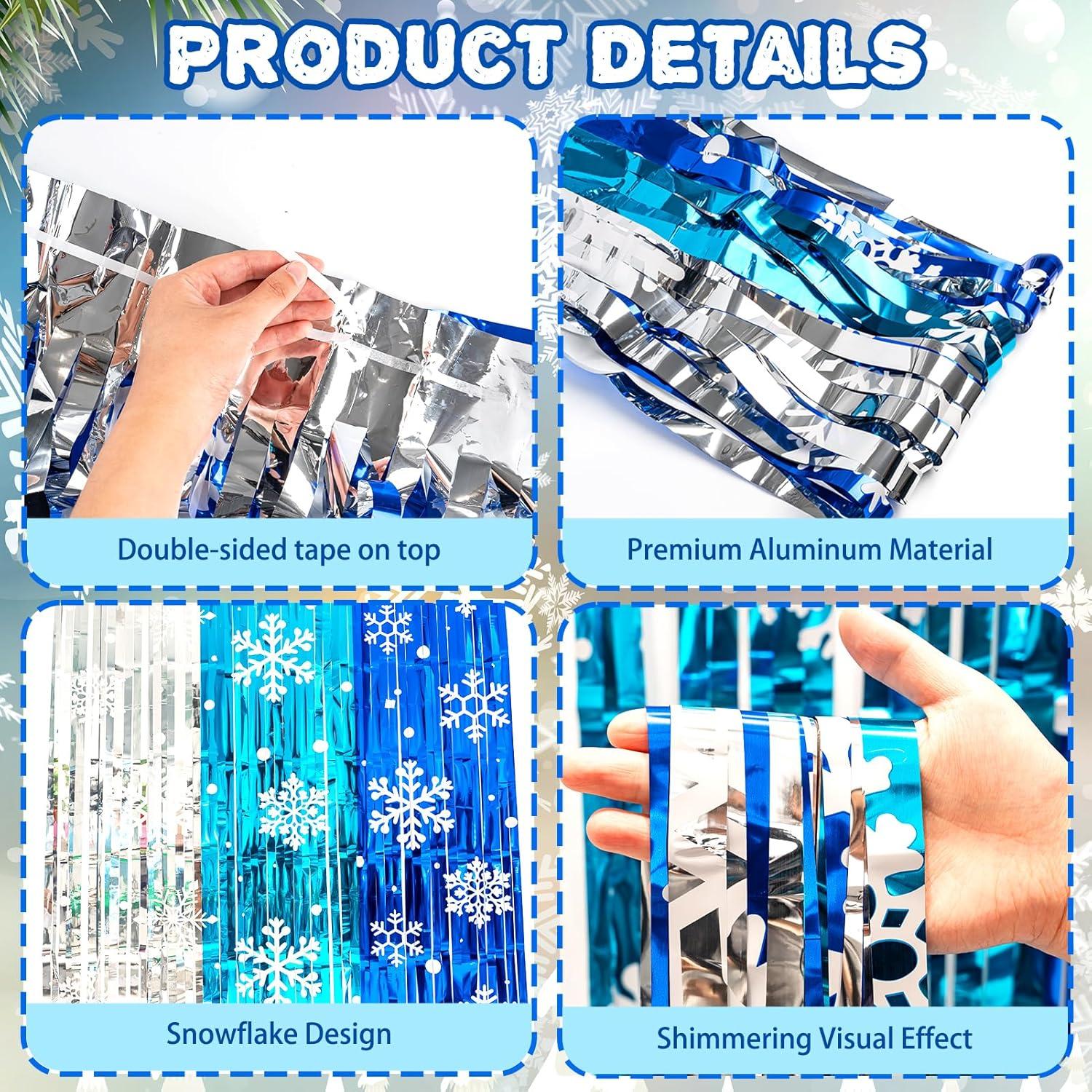 Cortinas de Flecos de Foil kockuu 2 Paquetes 1x2m Azul Plateado