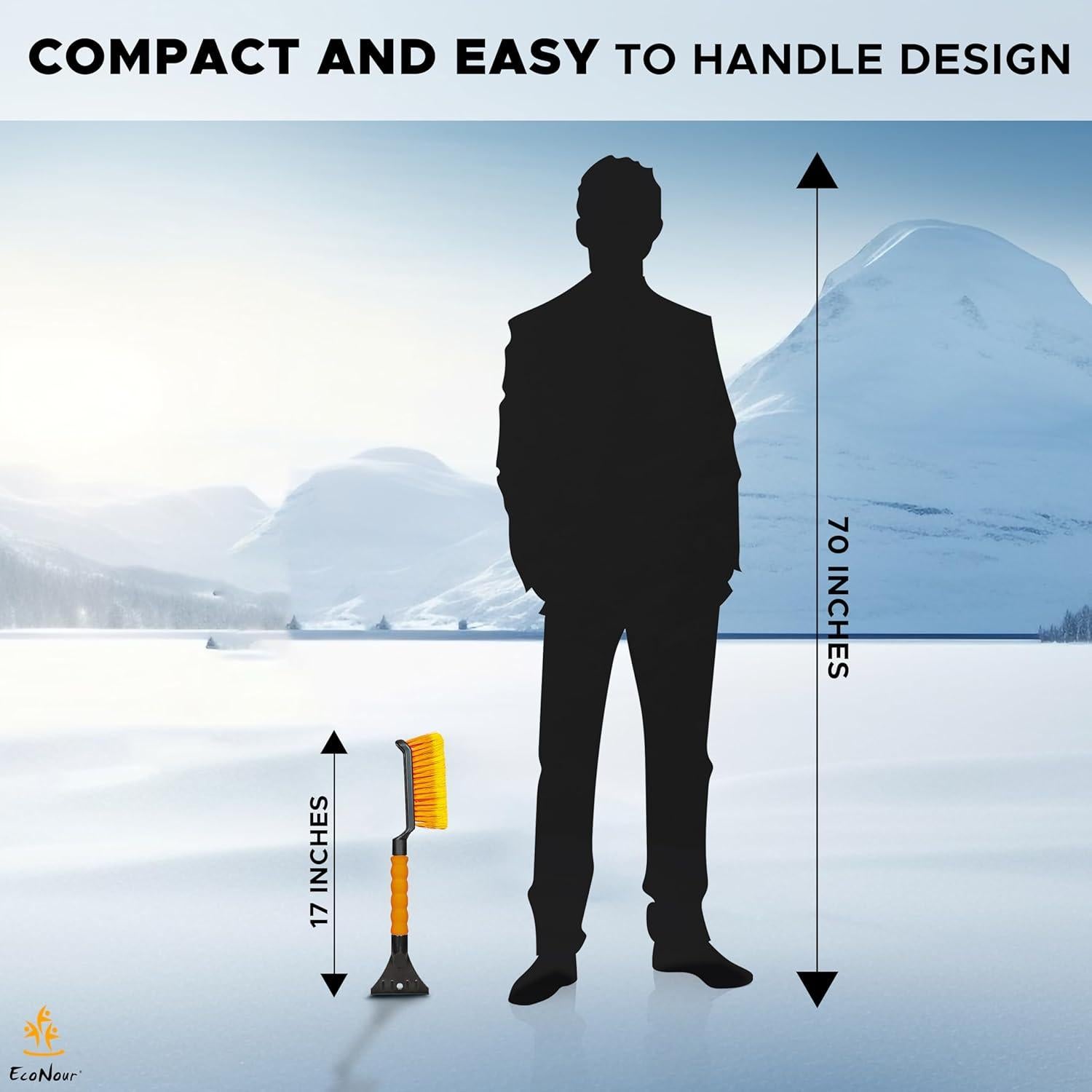 Cepillo de Nieve EcoNour 43 cm con Raspador de Hielo Naranja