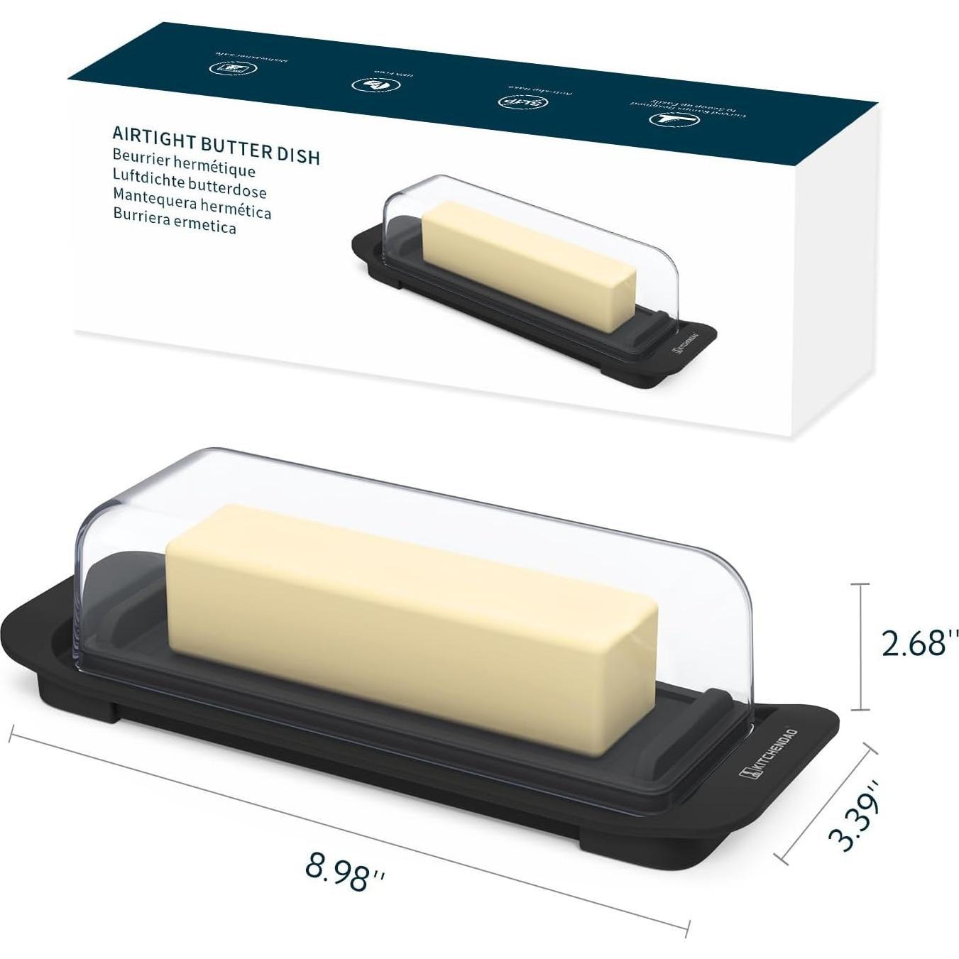 Plato de Mantequilla Hermético KITCHENDAO Negro 22.4x7.9cm