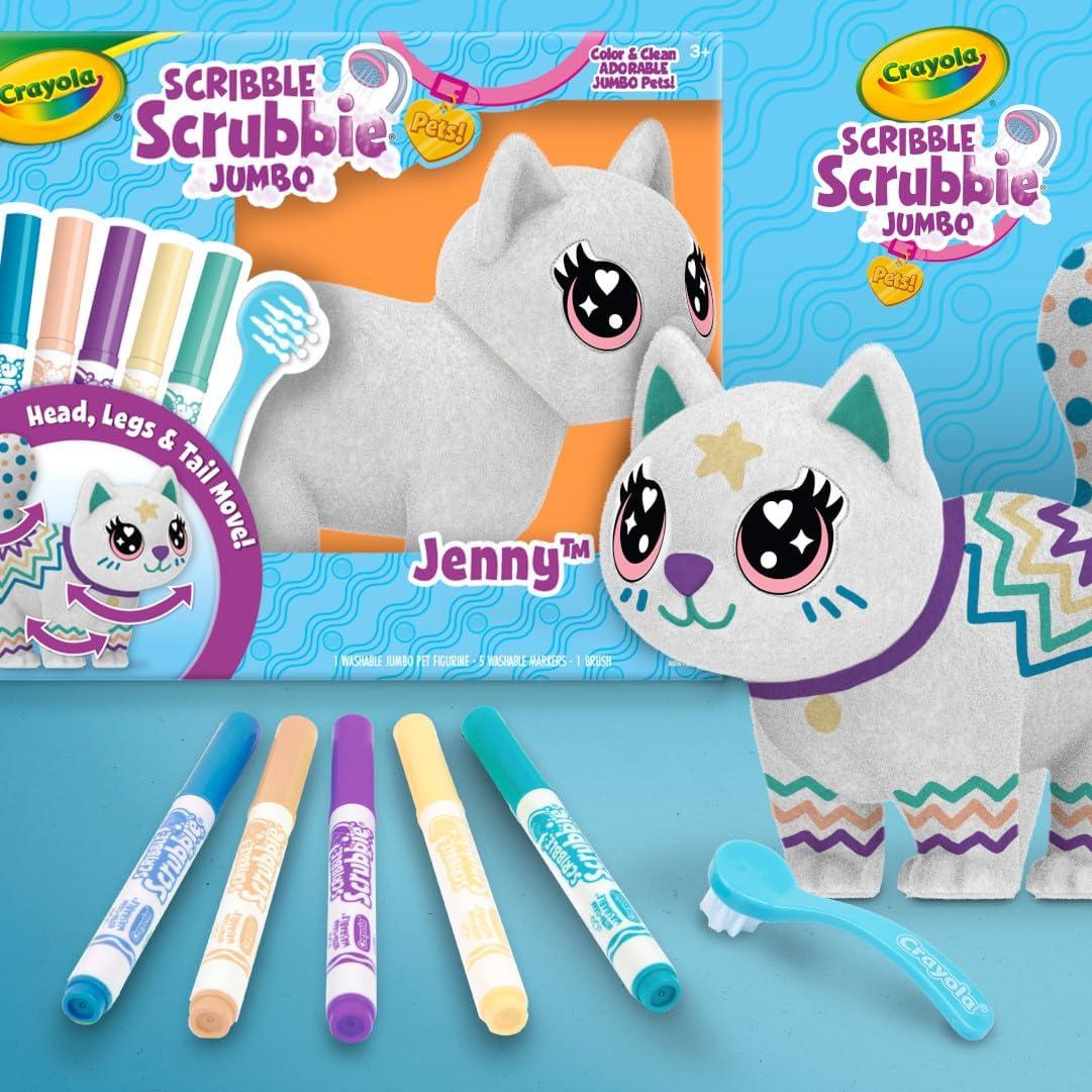Crayola Scribble Scrubbie Jumbo Gato 15 cm con Marcadores