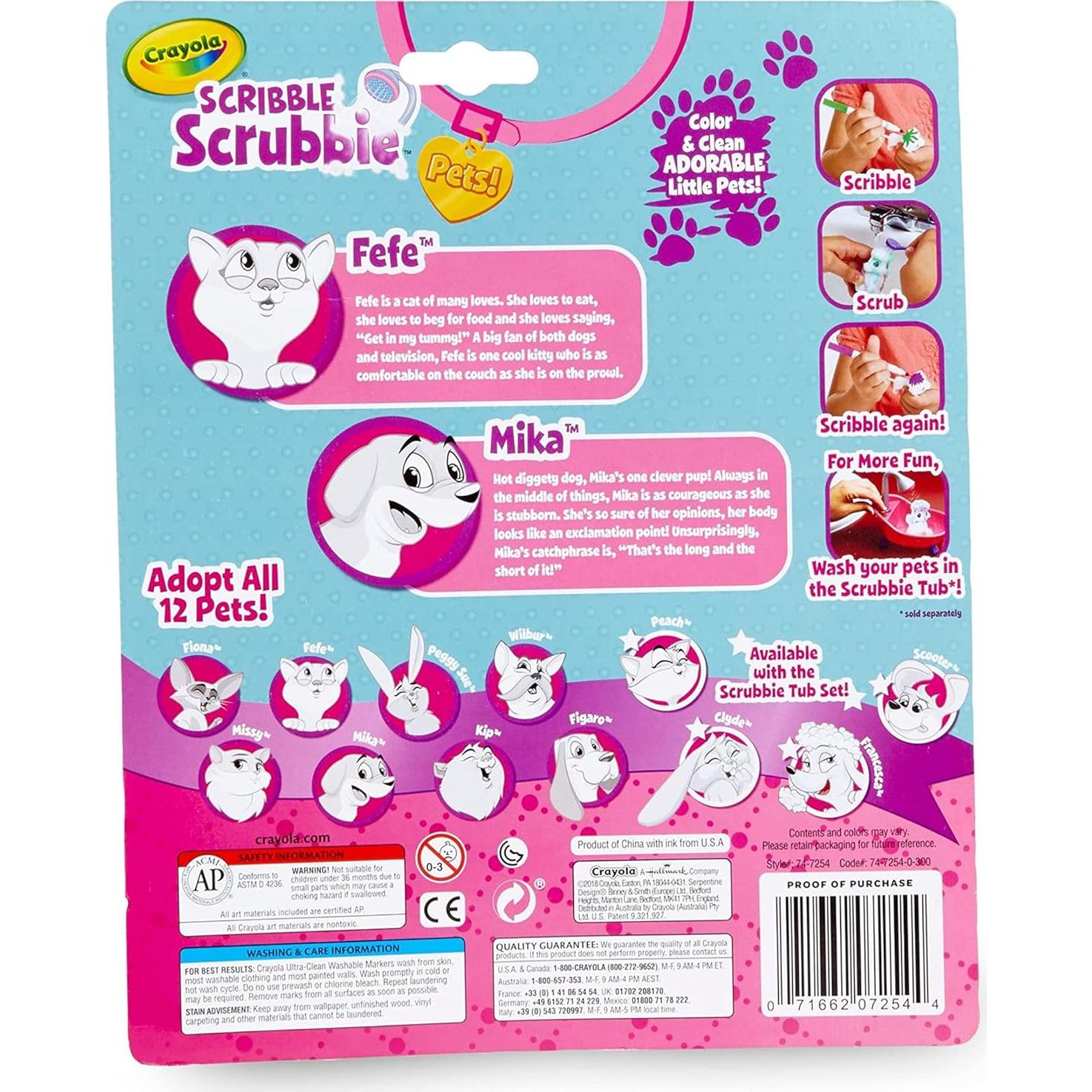 Crayola Scribble Scrubbie Mascotas 2 Piezas, Perro y Gato
