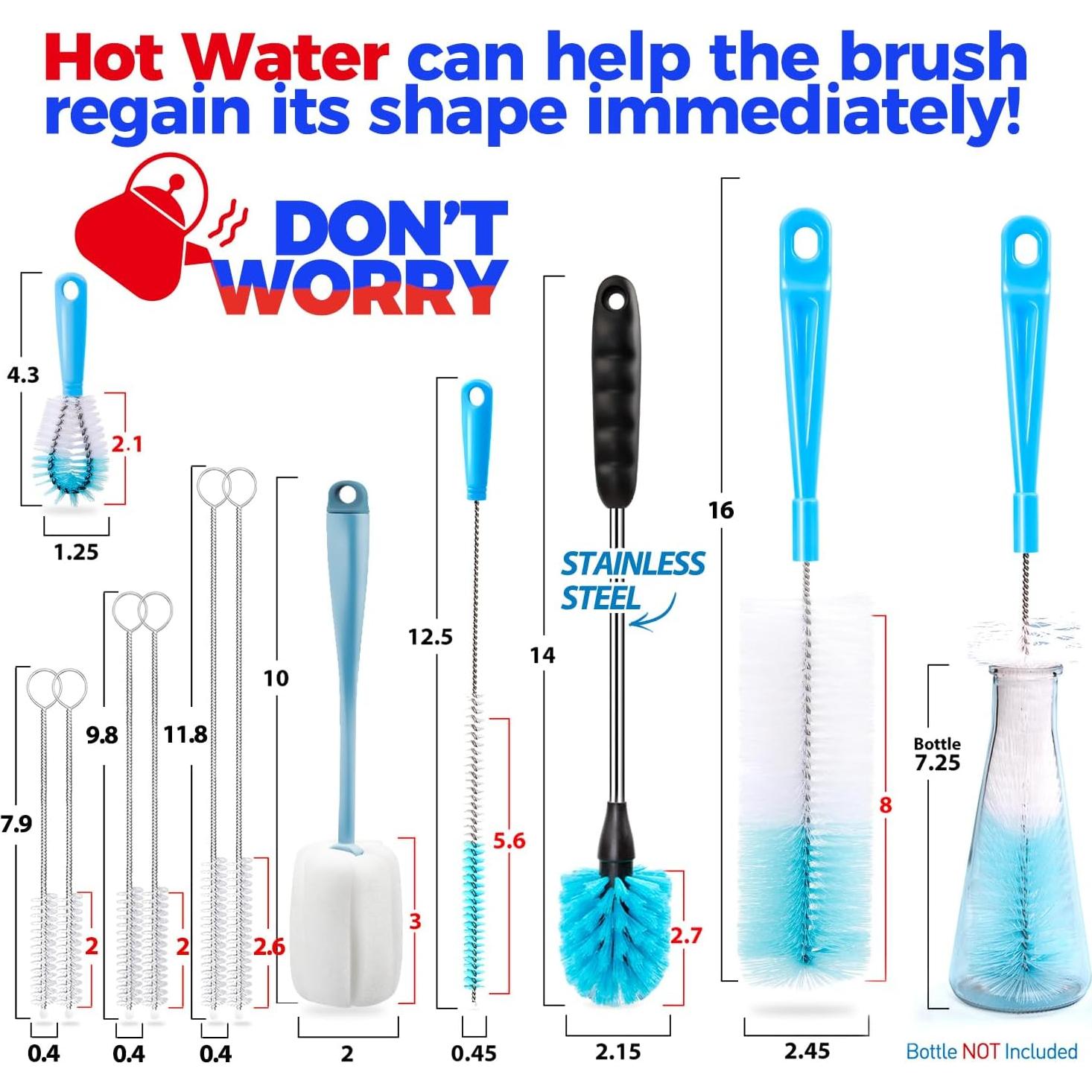 Juego de cepillos de limpieza Holikme para botellas y tazas