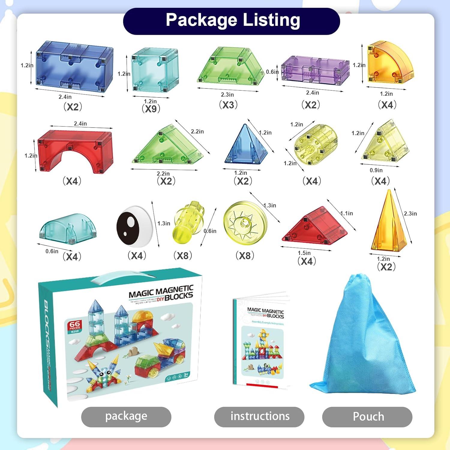 Bloques Magnéticos Huaker 66 PCS Juguetes de Construcción STEM