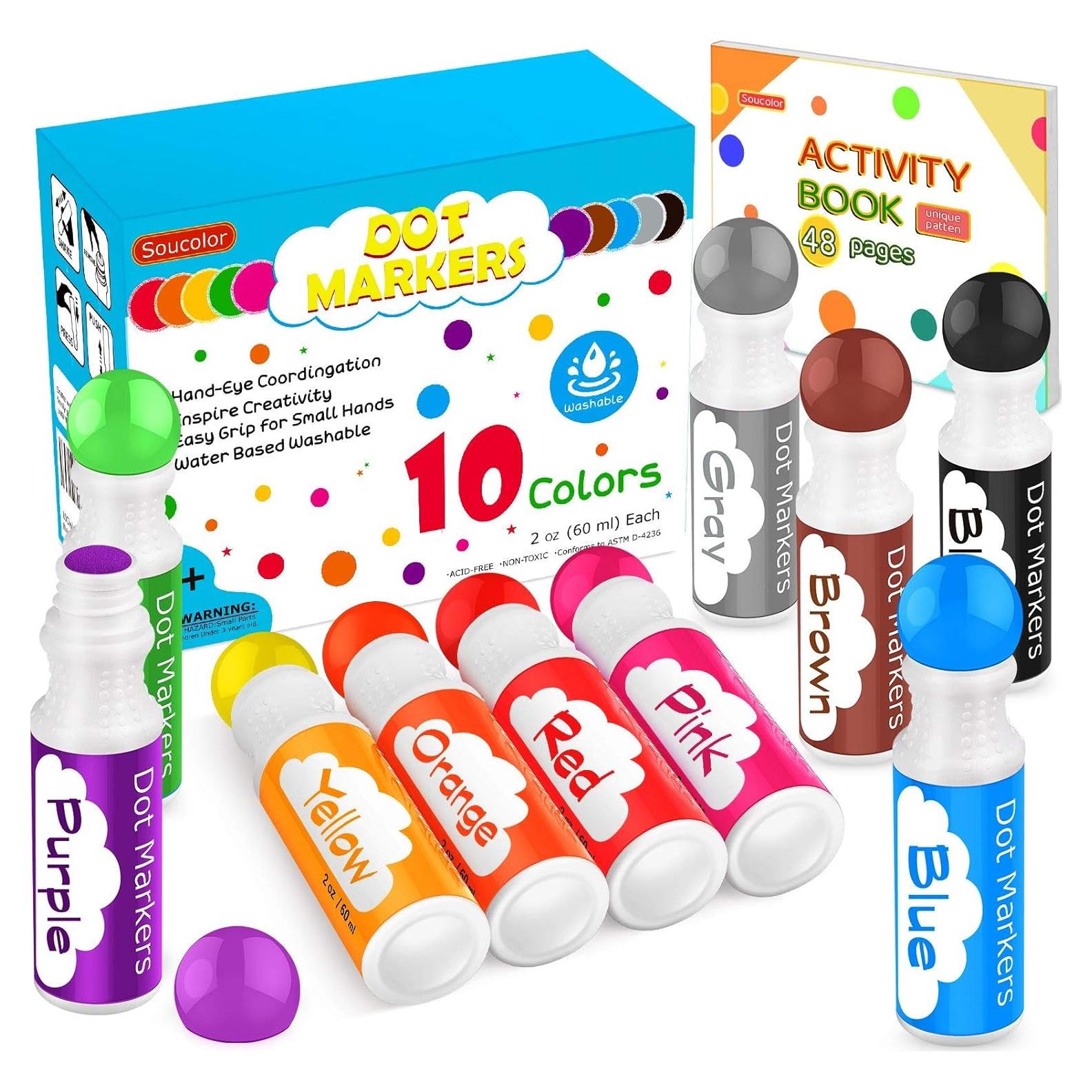 Marcadores de Puntos Lavables Soucolor 10 Colores 60 ml