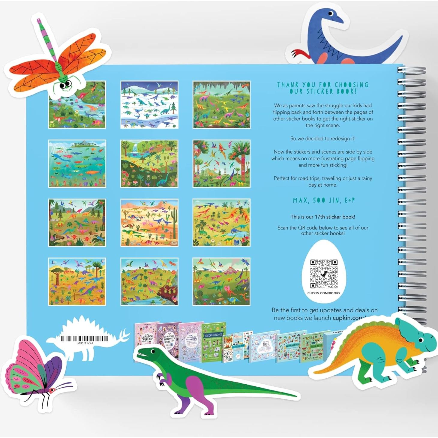 Libro de Pegatinas Dinosaurios CUPKIN 500+ Pegatinas 12 Escenas