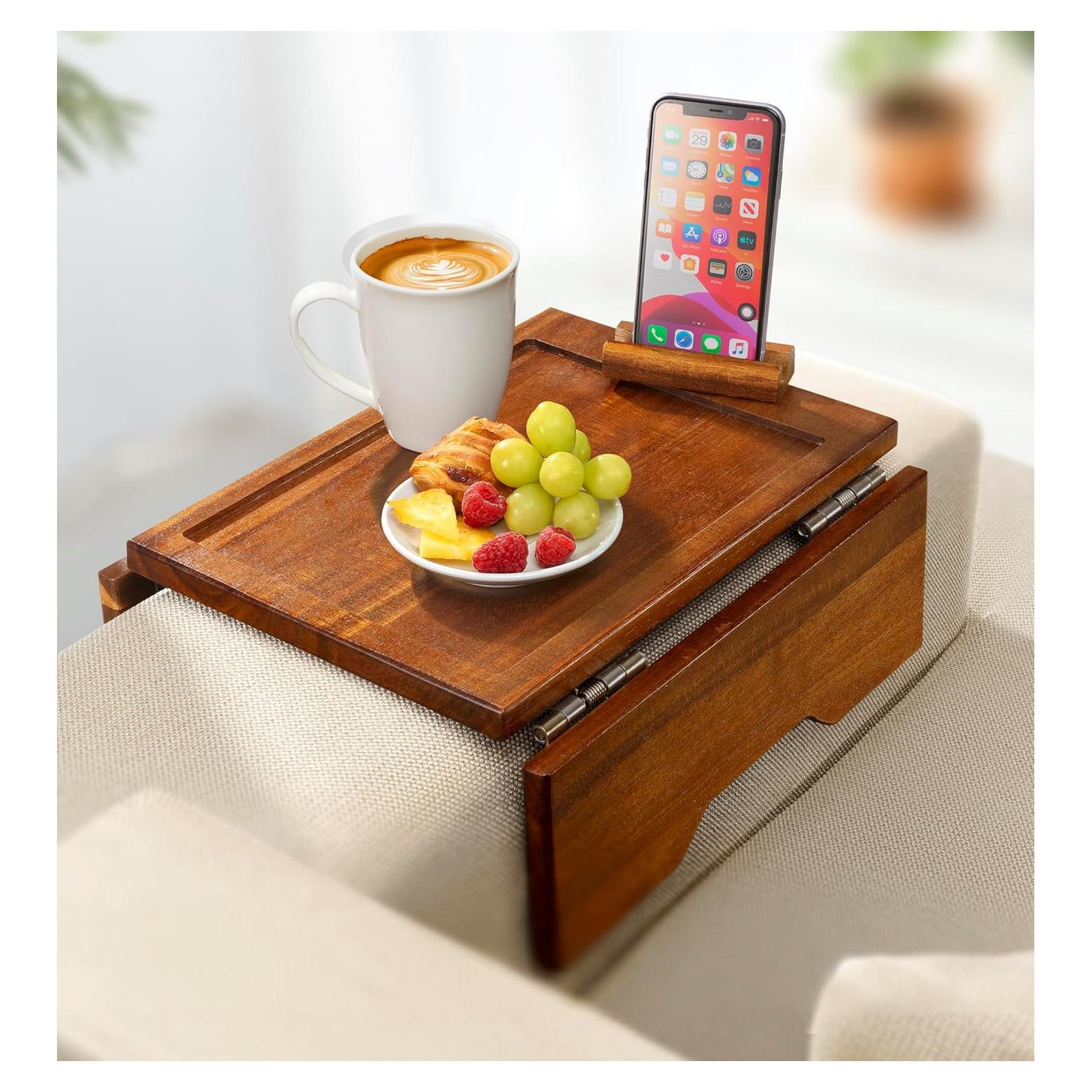 Bandeja de Sofá Klavio Acacia con Soporte para Teléfono