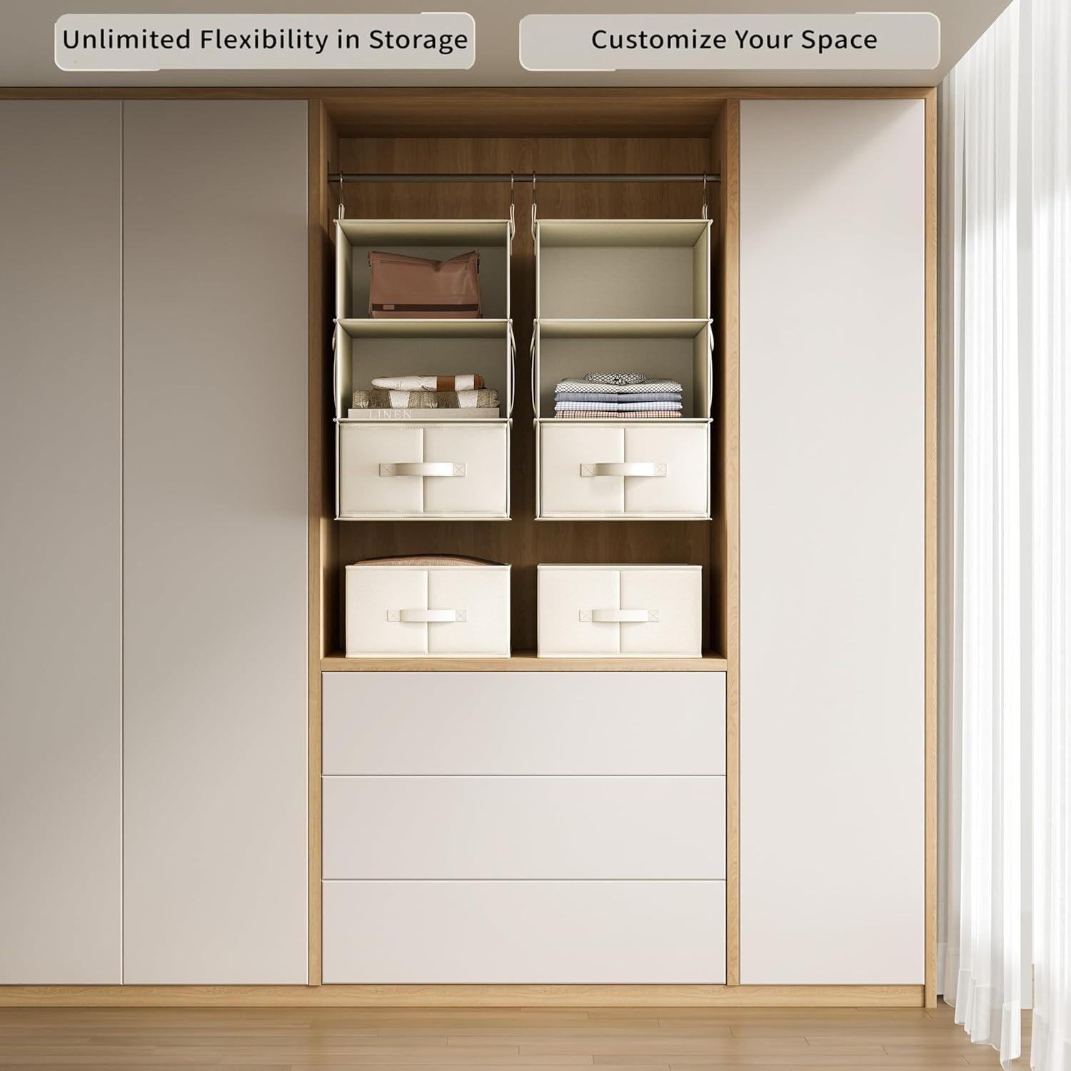 Organizador de Closet Colgante Vailando 3 Estantes Beige - Juego de 2