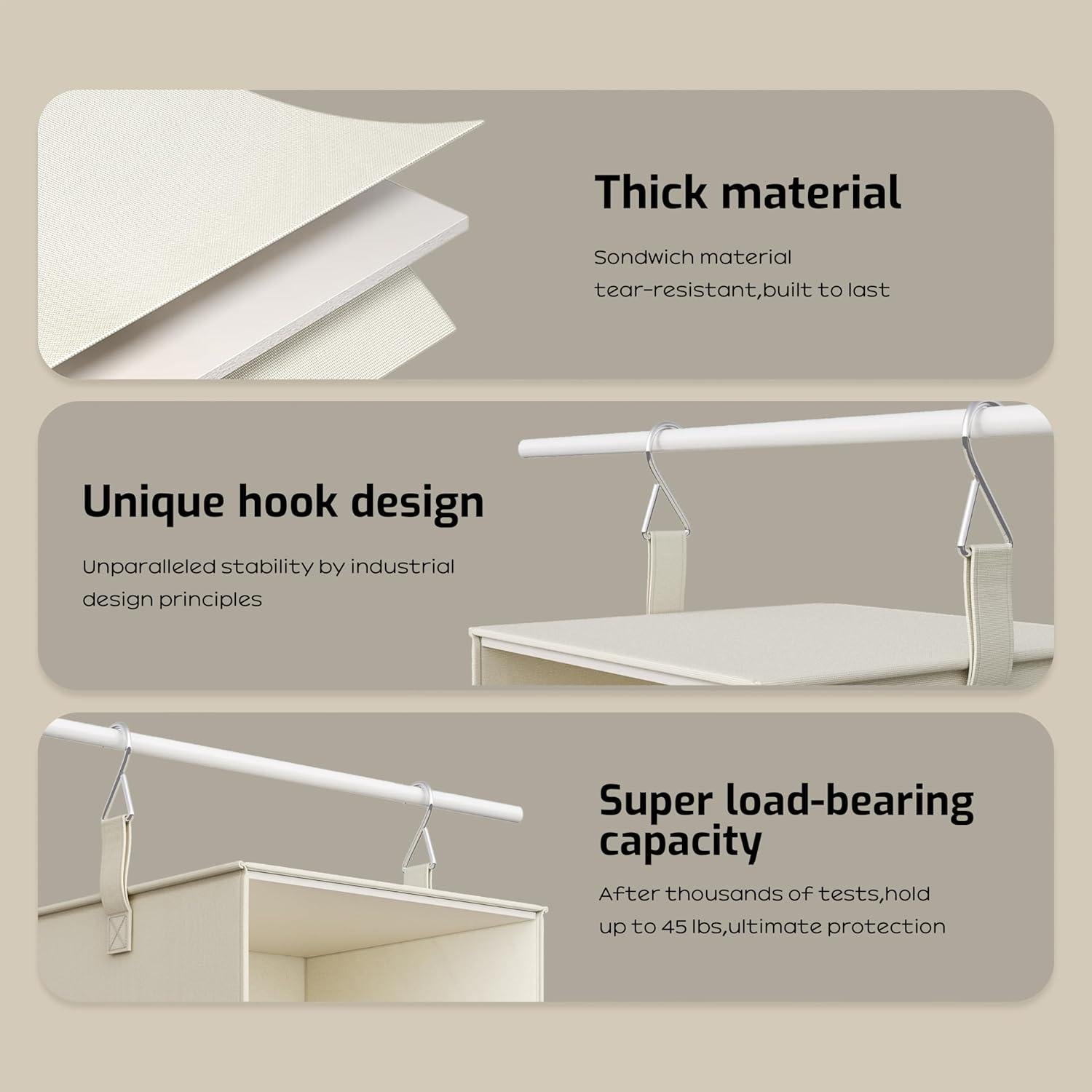 Organizador de Closet Colgante Vailando 3 Estantes Beige - Juego de 2