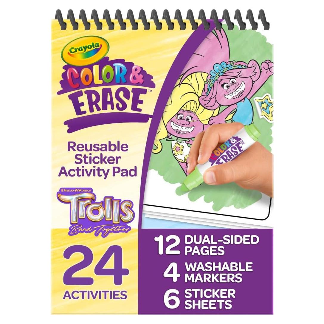 Crayola Almohadilla Color y Borrar Trolls 12 Páginas y Stickers