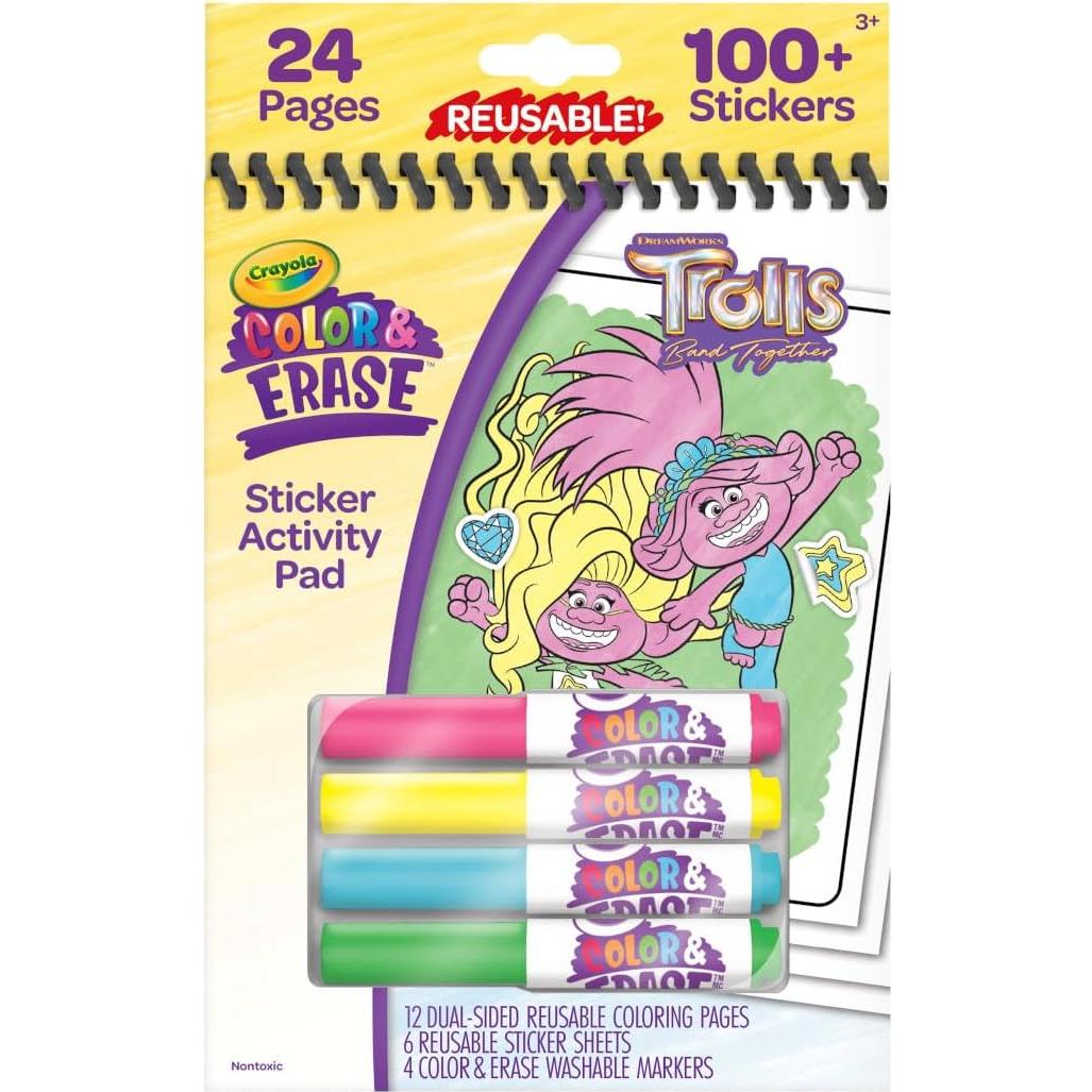 Crayola Almohadilla Color y Borrar Trolls 12 Páginas y Stickers