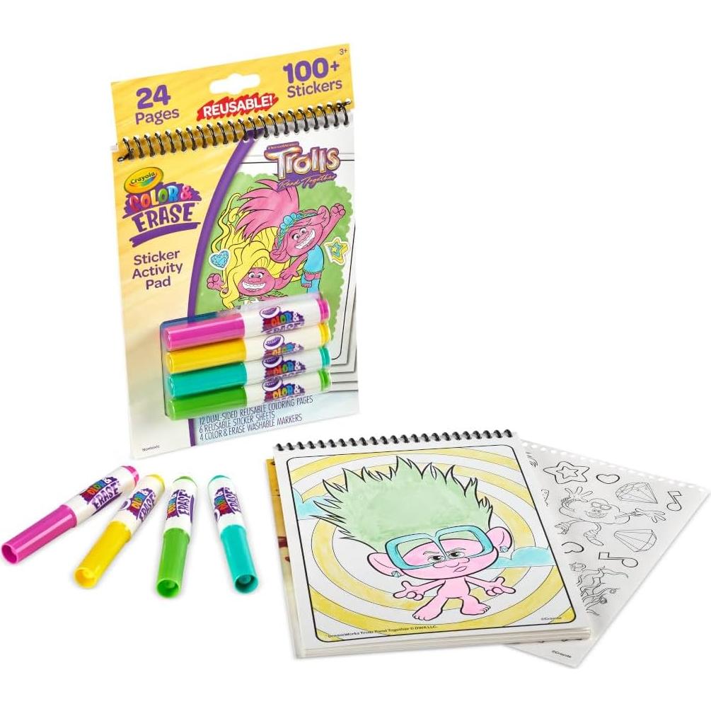 Crayola Almohadilla Color y Borrar Trolls 12 Páginas y Stickers