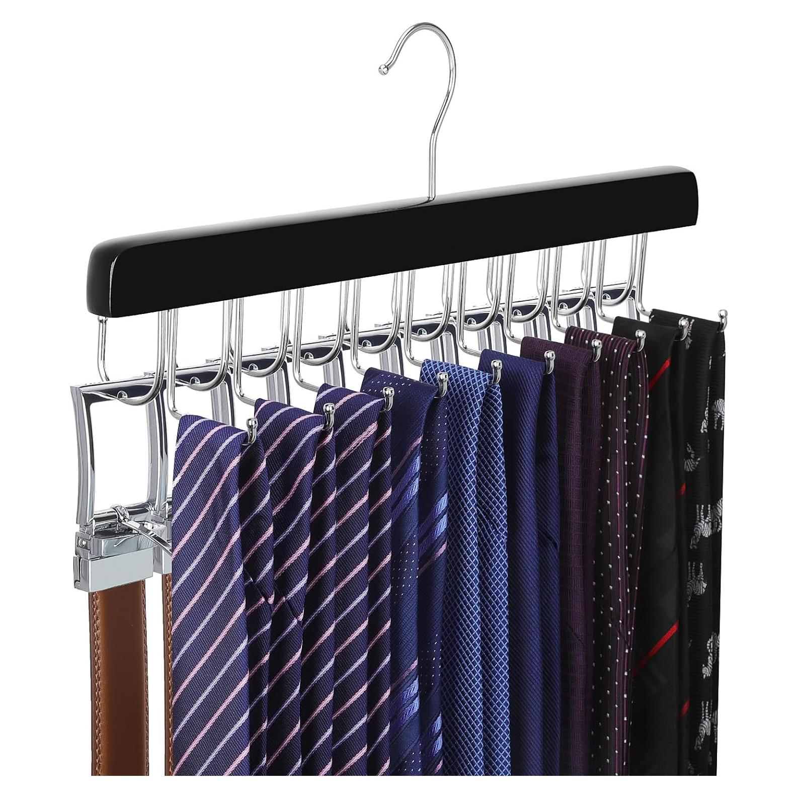 Perchero 2 en 1 TOPIA HANGER para Cinturones y Corbatas - Madera Negra