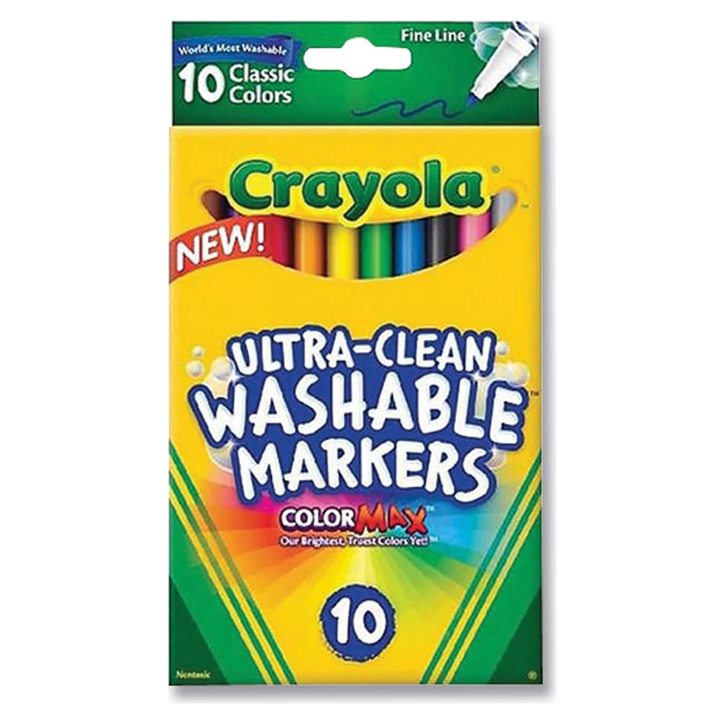 Crayola Ultra-Clean Washable Markers, Fine Line Multicolor, 10 Count