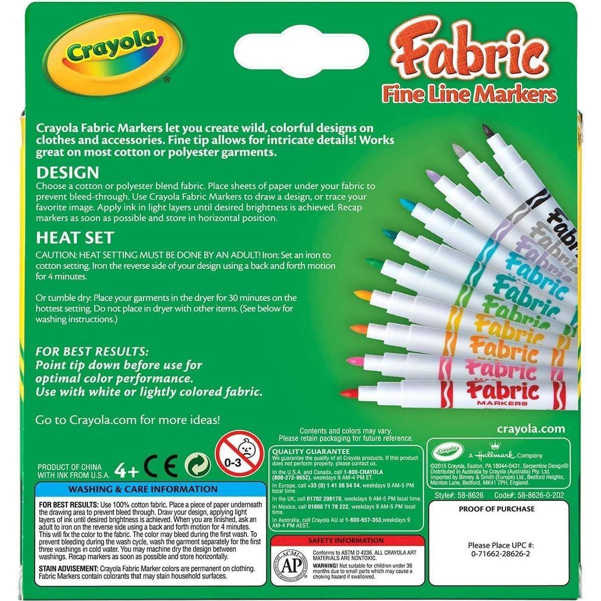 Marcadores de Tela Crayola Set de 10 Colores Asortidos