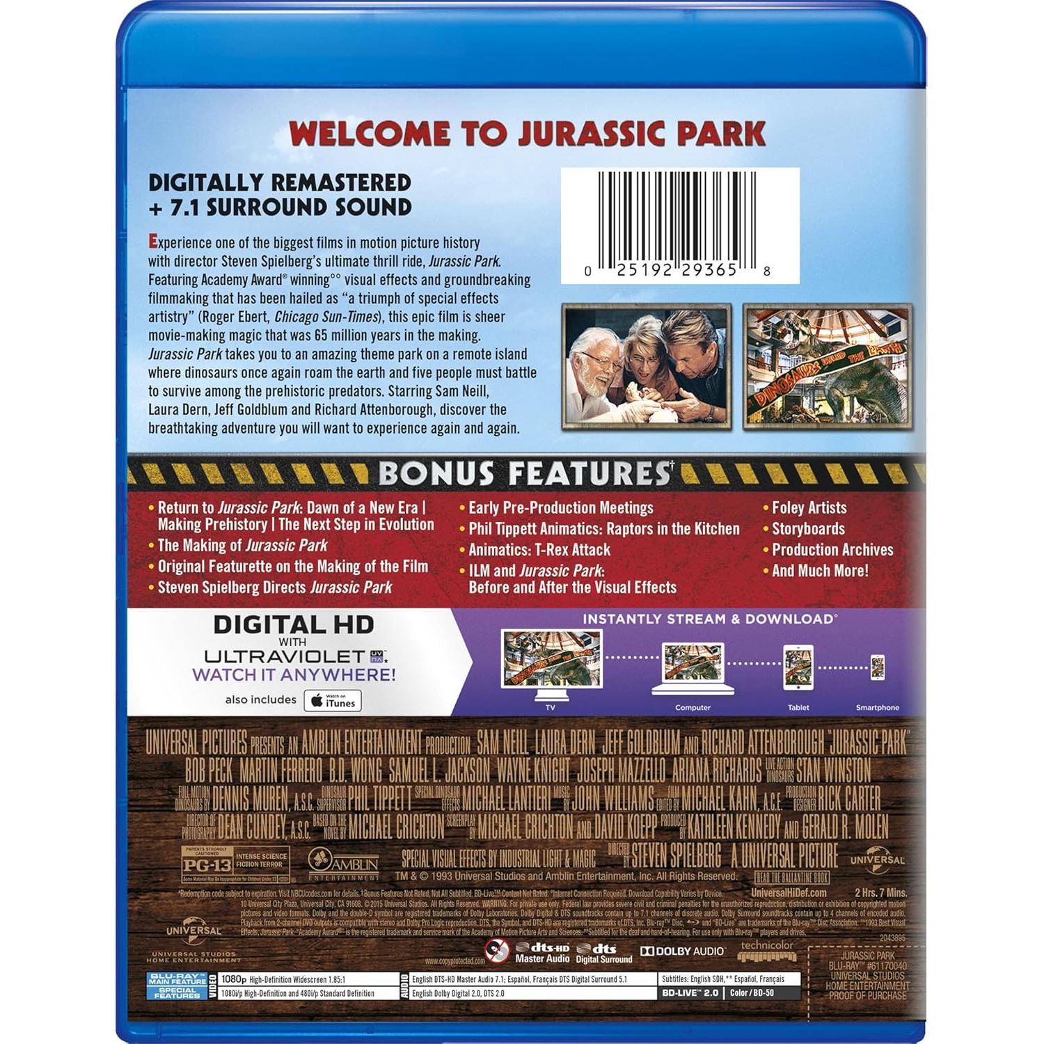 Jurassic Park Blu-ray - Película de Steven Spielberg