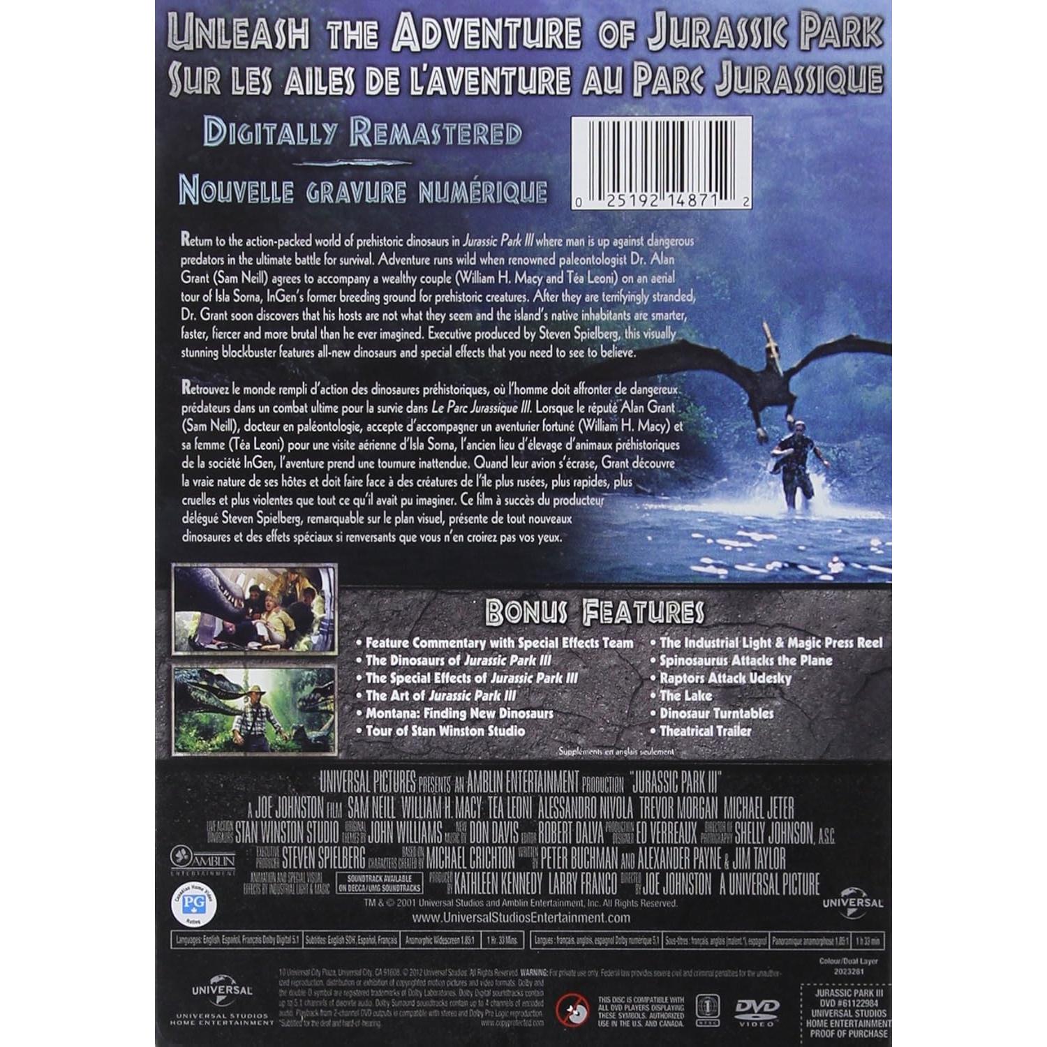 Película DVD Parque Jurásico III - Inglés y Francés - 1 Disco