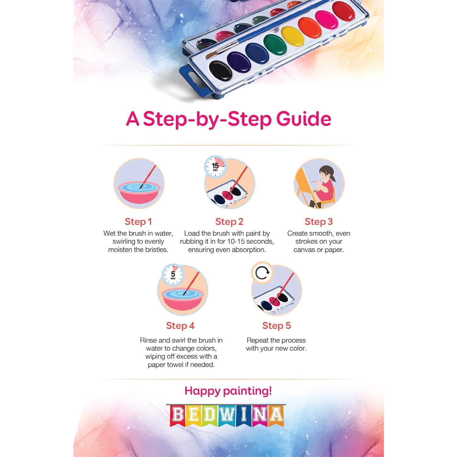 Conjunto de Pintura Acuarela Bedwina 12 Piezas Lavables