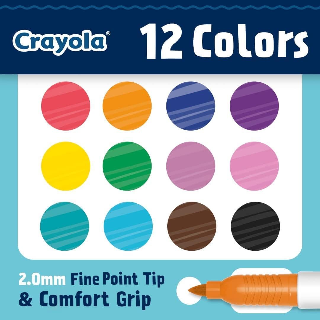 Marcadores Crayola Punta Fina 12 Colores Sin Sangrado