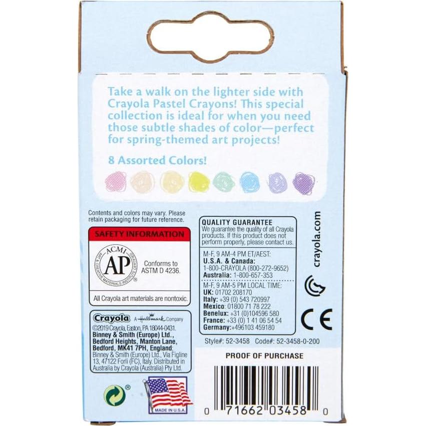 Crayola Crayones Pastel 8 Colores para Niños Suministros de Arte