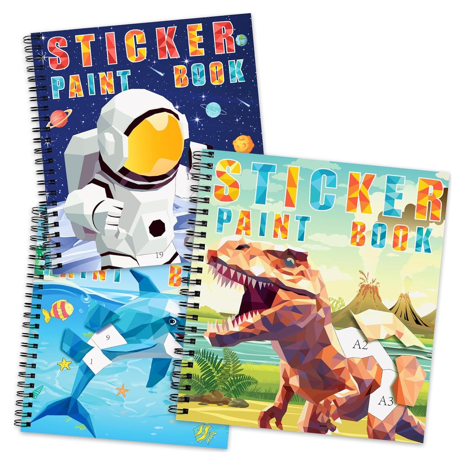 Libro de Pintura con Stickers Homicozy 3PCS Dinosaurios y Más