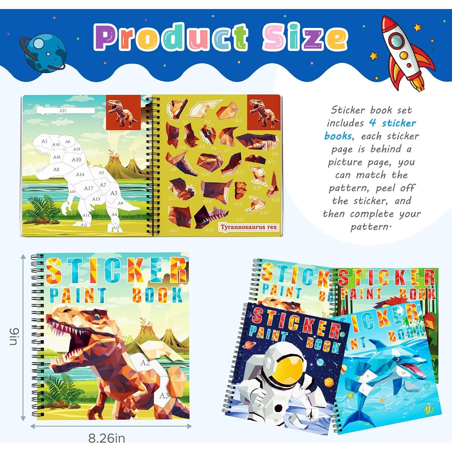 Libro de Pintura con Stickers Homicozy 4 Piezas Dinosaurios