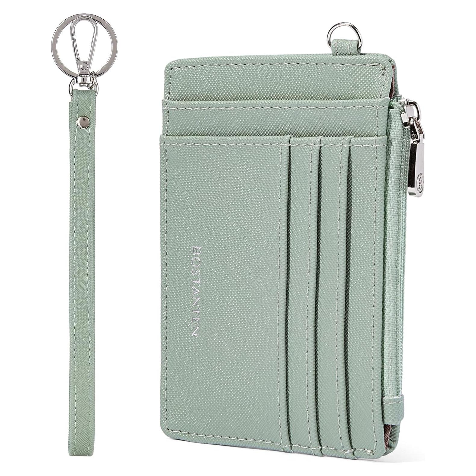 Cartera Pequeña BOSTANTEN de Cuero RFID Verde Claro