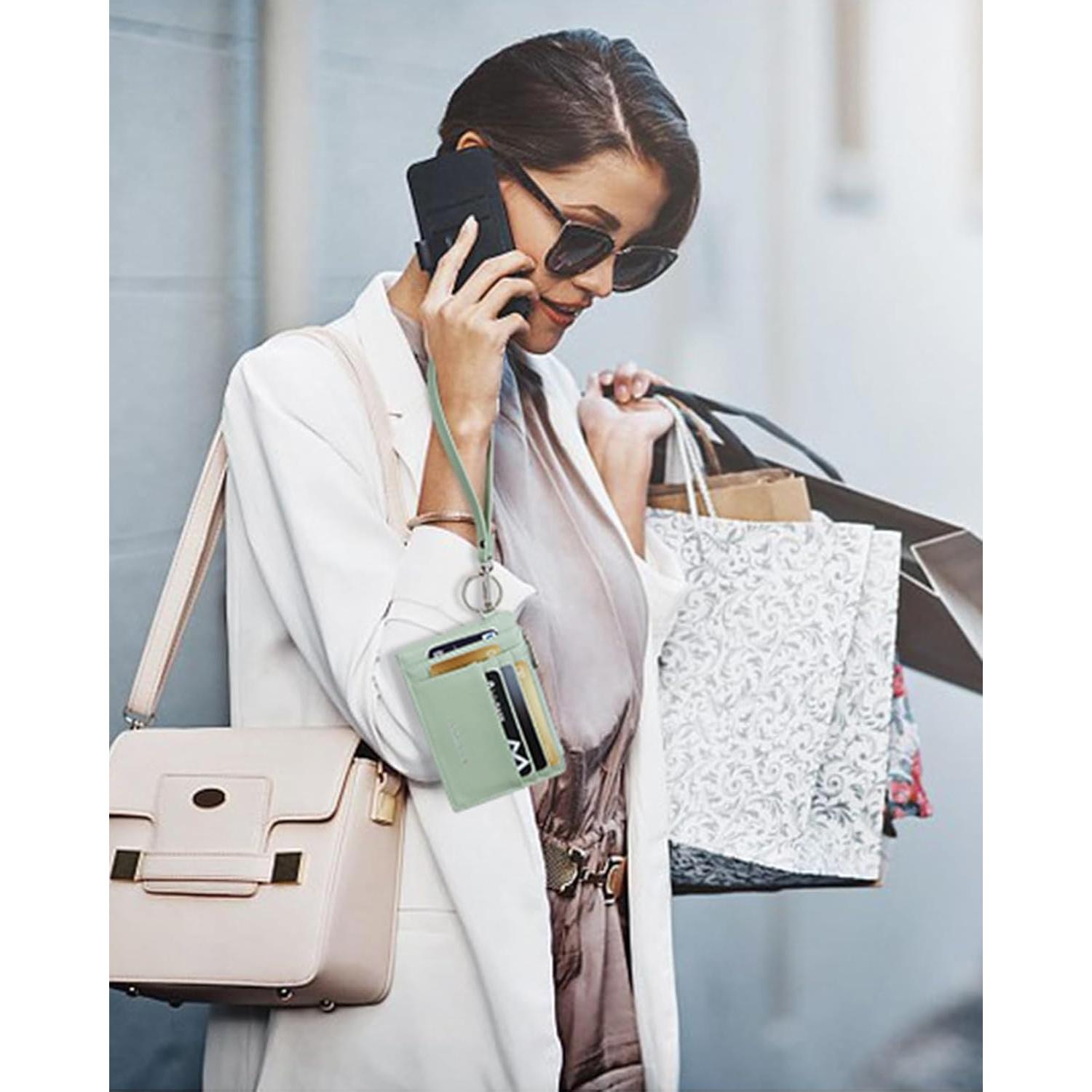 Cartera Pequeña BOSTANTEN de Cuero RFID Verde Claro