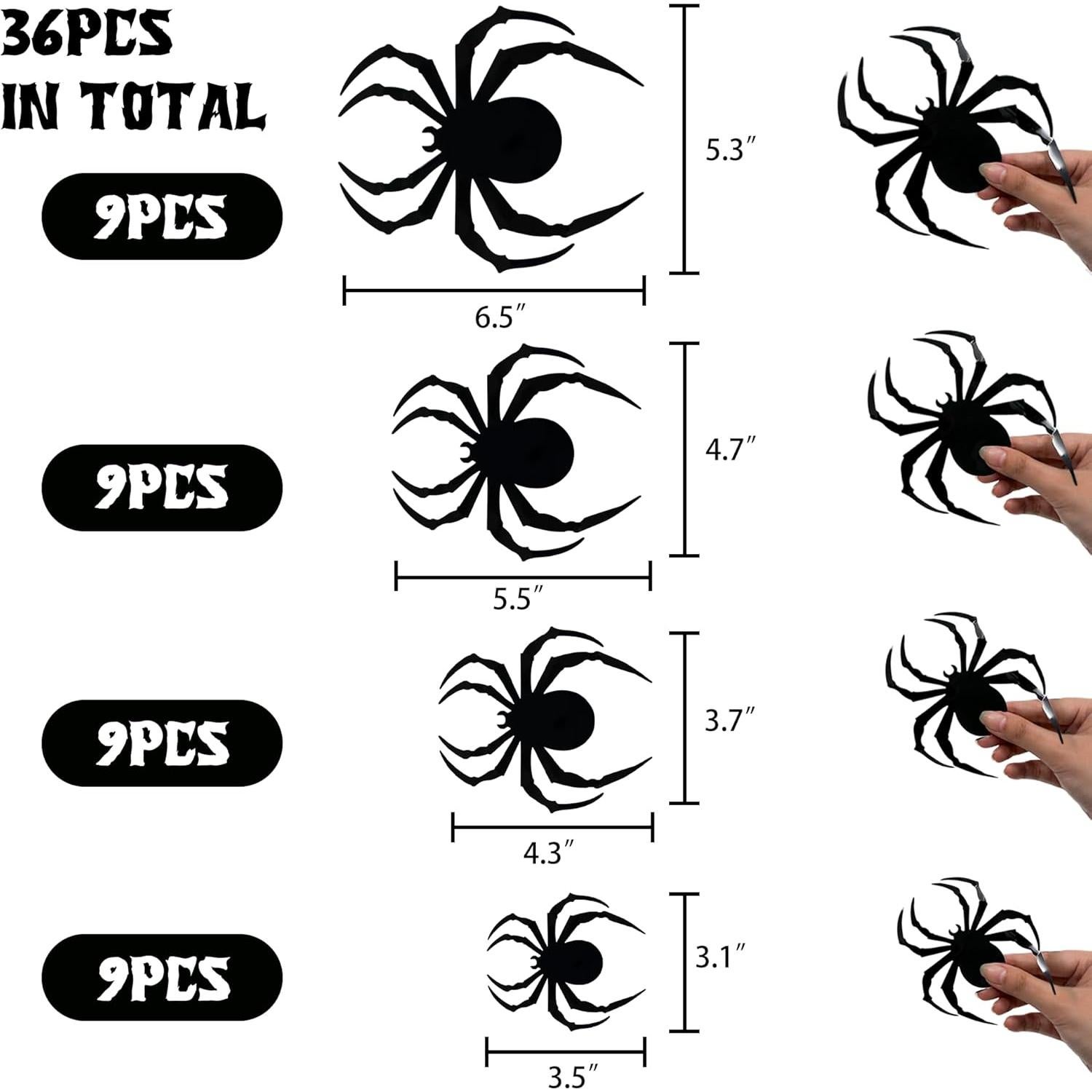 Decoraciones de Halloween Dazzle Bright 36 Pcs Arañas 3D PVC