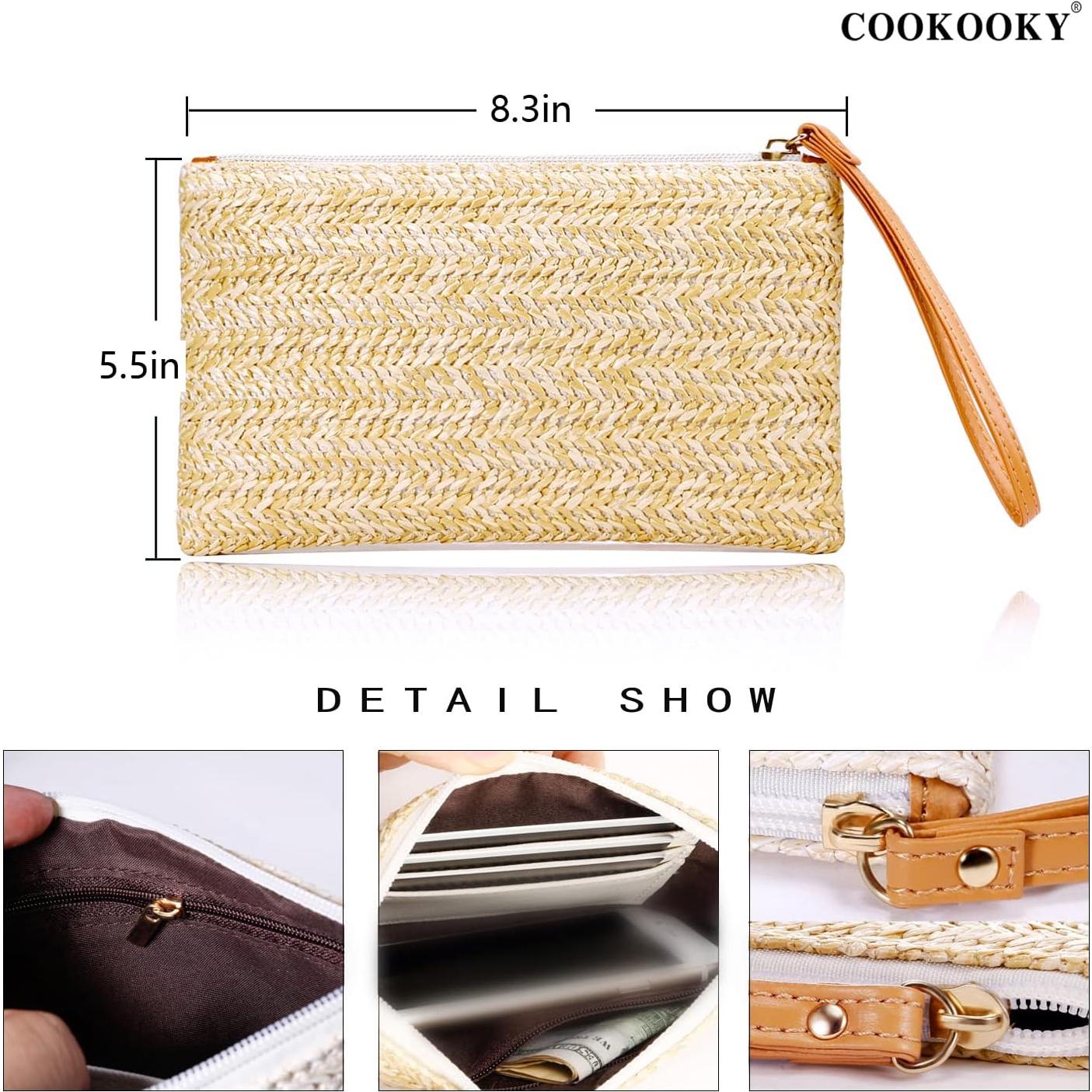 Bolsa de Mano de Paja COOKOOKY Beige para Mujeres Verano