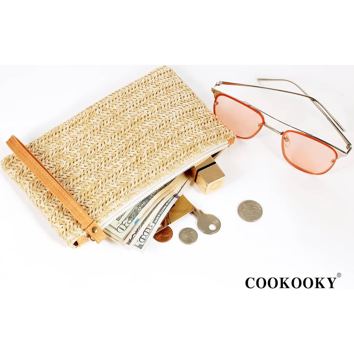 Bolsa de Mano de Paja COOKOOKY Beige para Mujeres Verano
