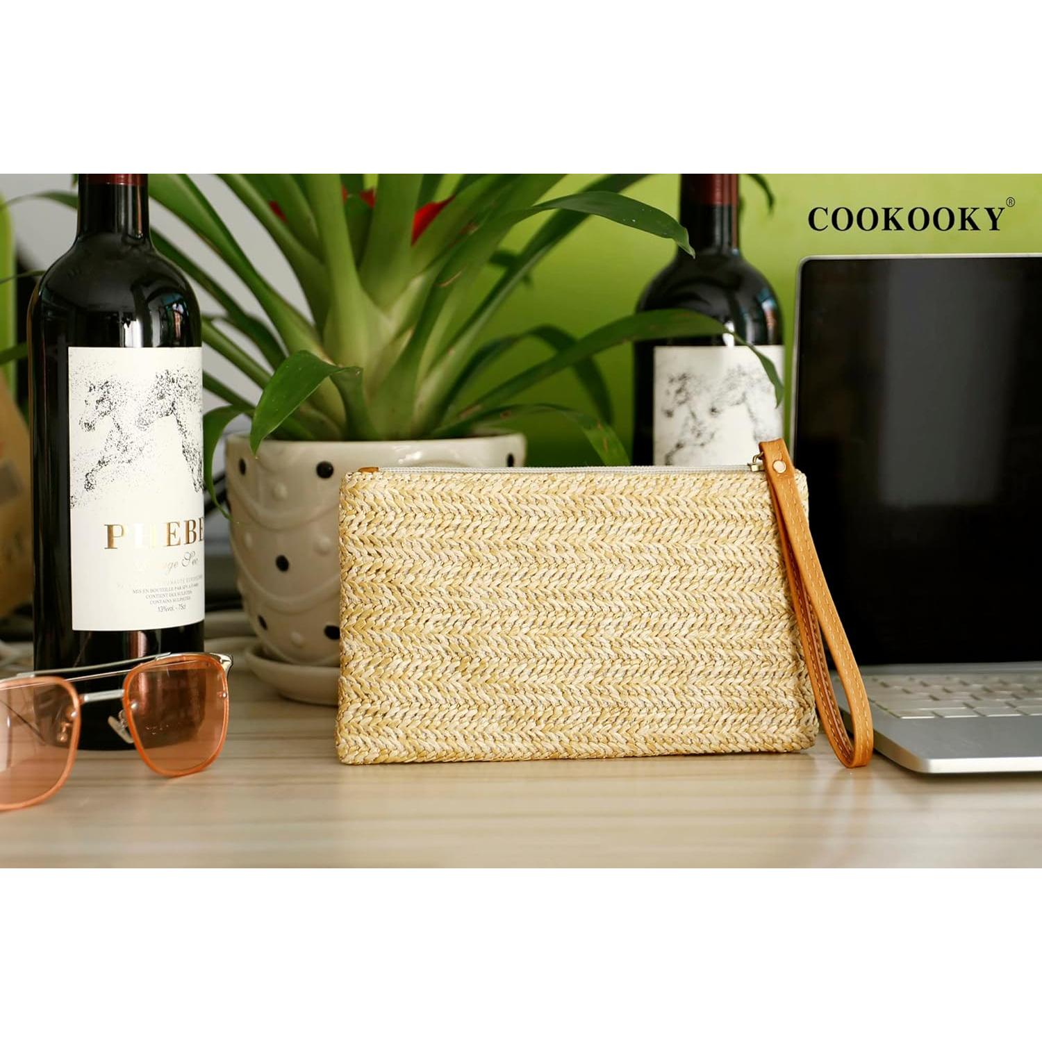 Bolsa de Mano de Paja COOKOOKY Beige para Mujeres Verano