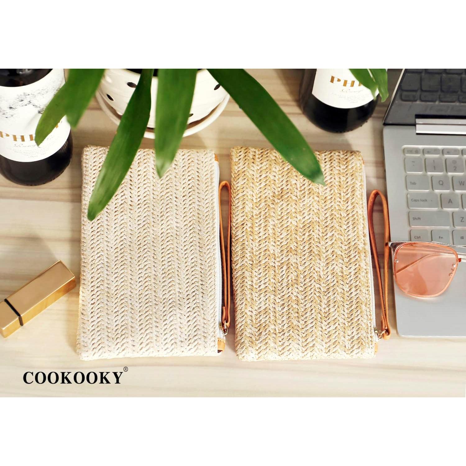 Bolsa de Mano de Paja COOKOOKY Beige para Mujeres Verano