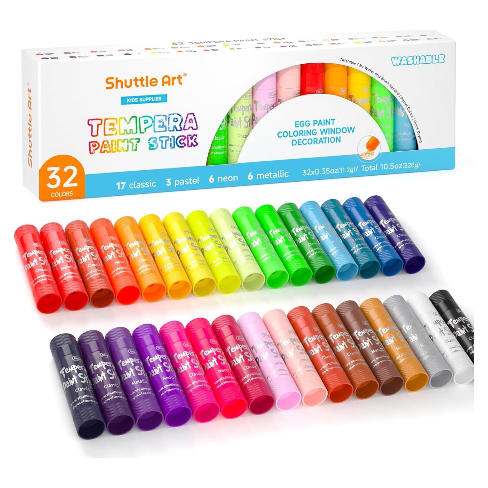Palitos de Pintura Tempera Shuttle Art 32 Colores No Tóxicos