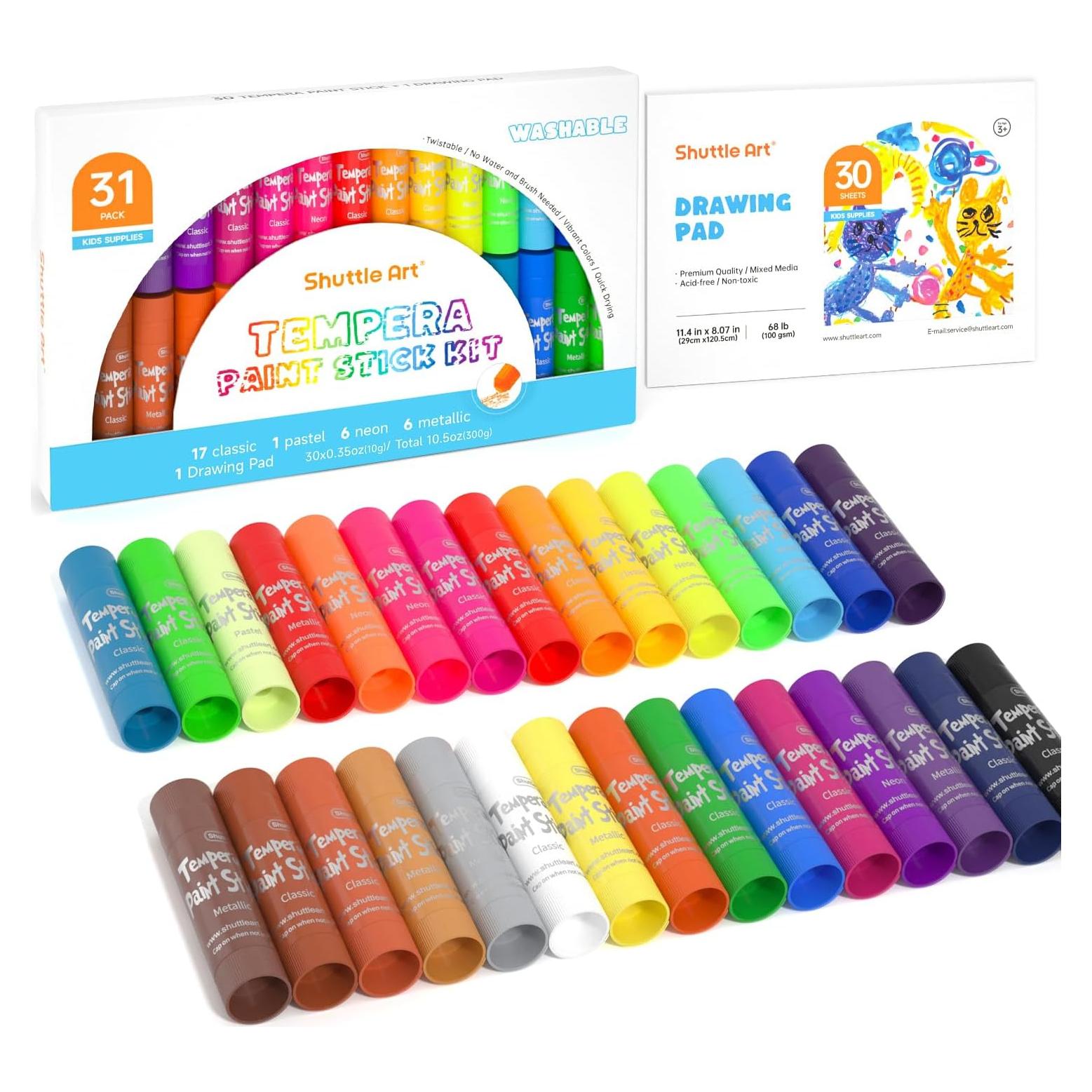 Barras de Pintura Tempera Shuttle Art 30 Colores + Bloc Dibujo