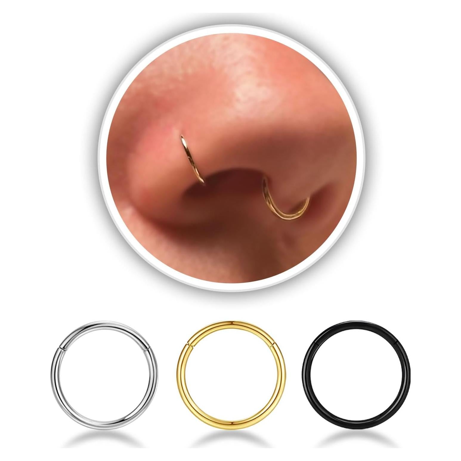 Conjunto de Aros y Studs de Nariz Acero Quirúrgico 316L 3 Piezas