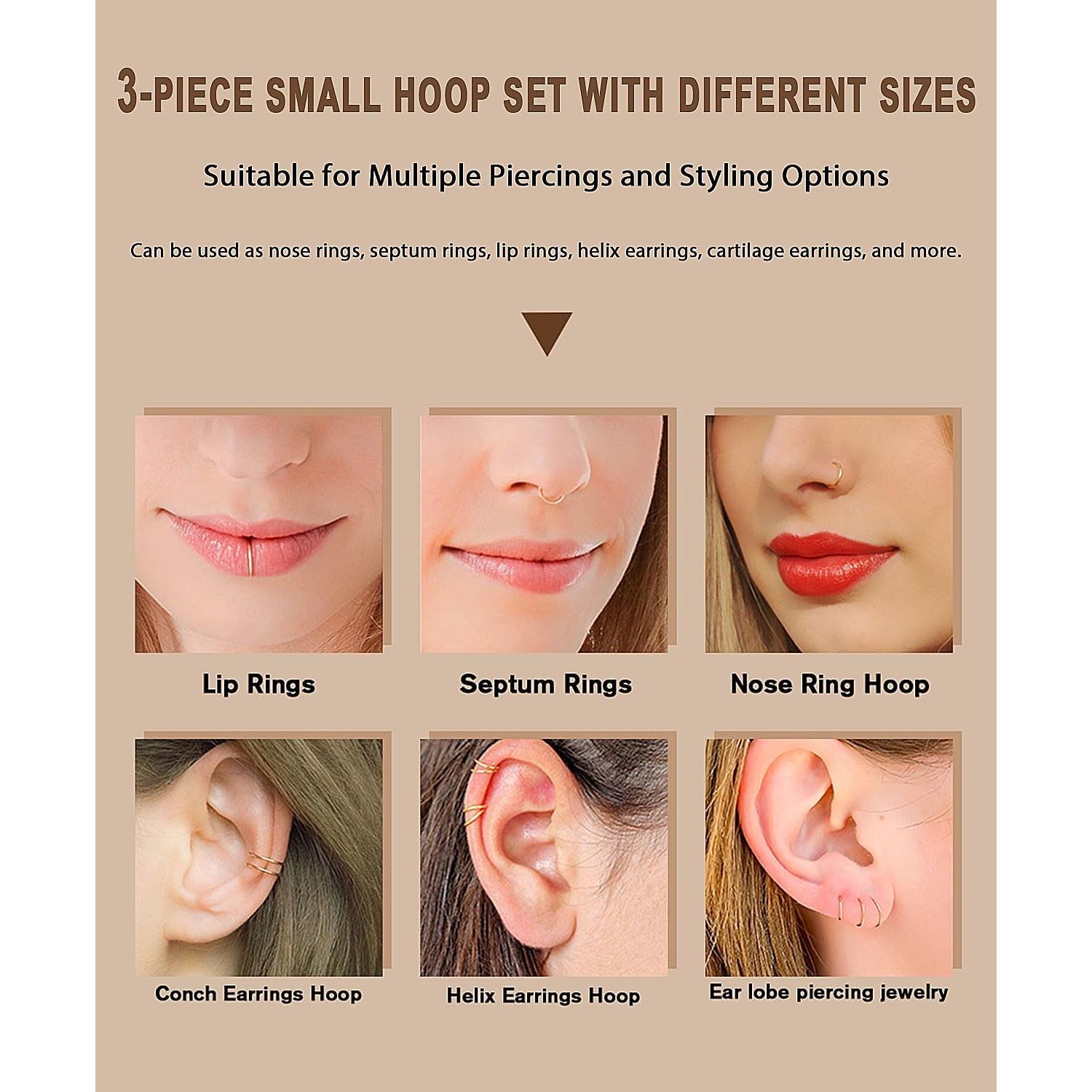 Conjunto de Aros y Studs de Nariz Acero Quirúrgico 316L 3 Piezas