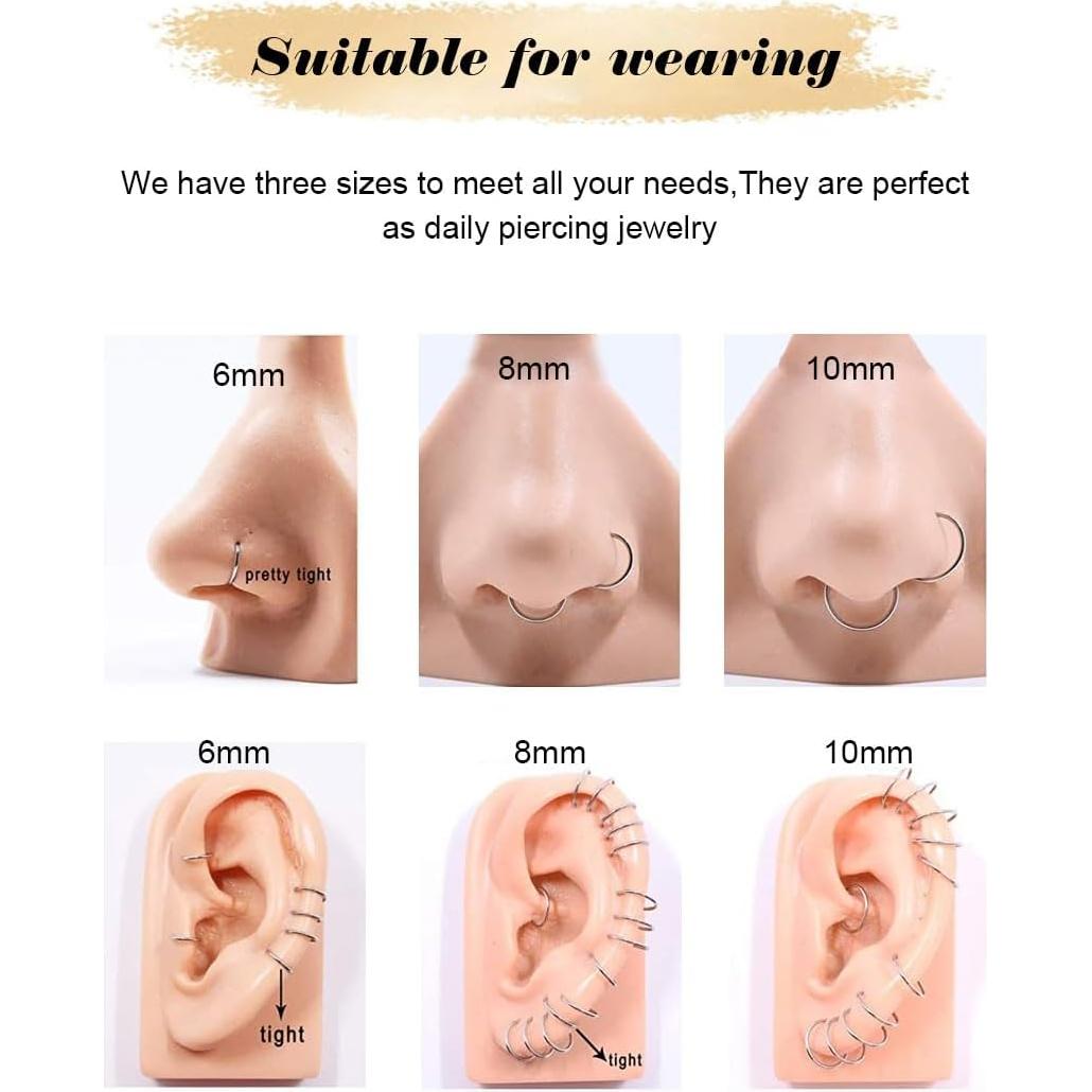 Conjunto de Aros y Studs de Nariz Acero Quirúrgico 316L 3 Piezas